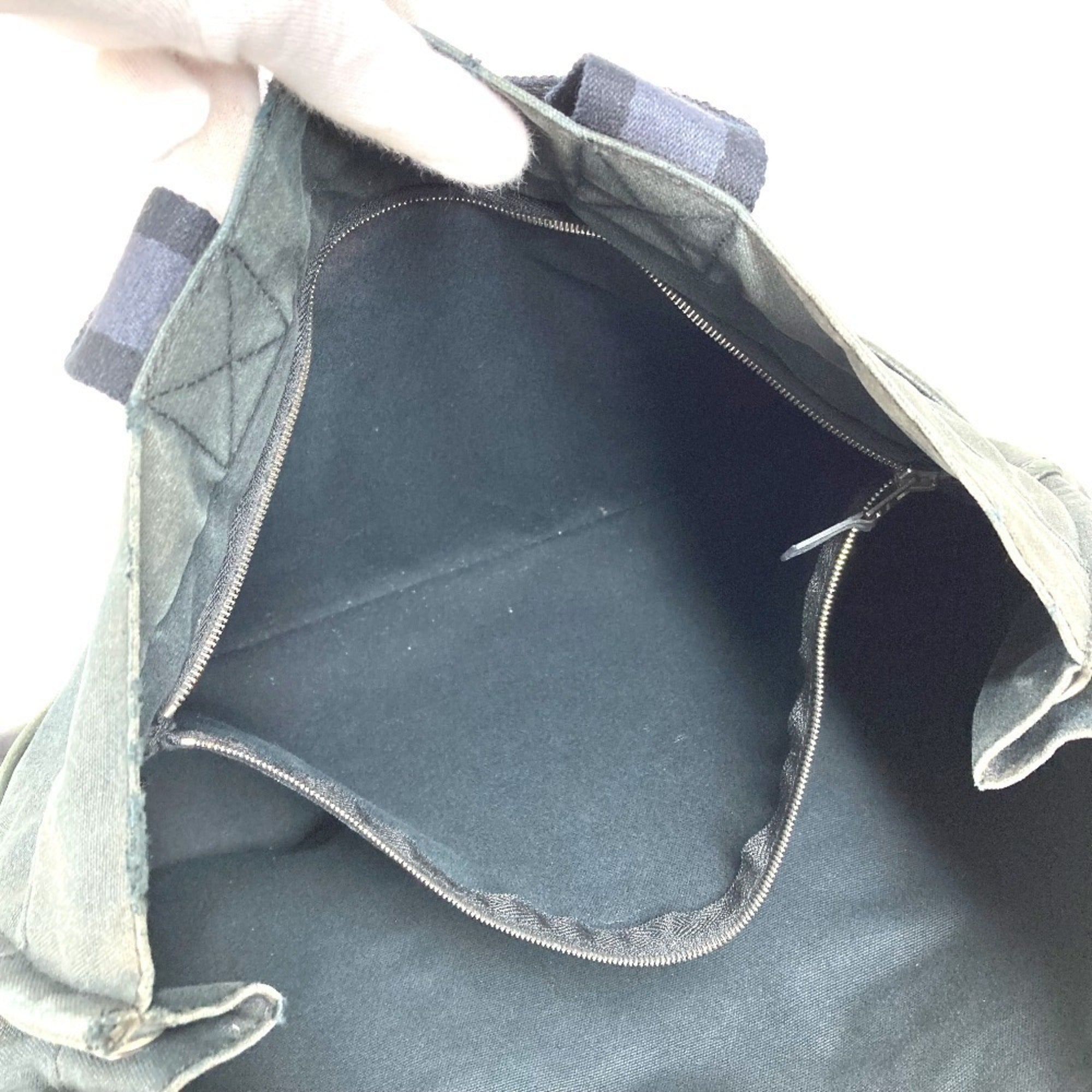 Hermes Black Canvas Leather Handbag Tote Bag (Pre-Owned)