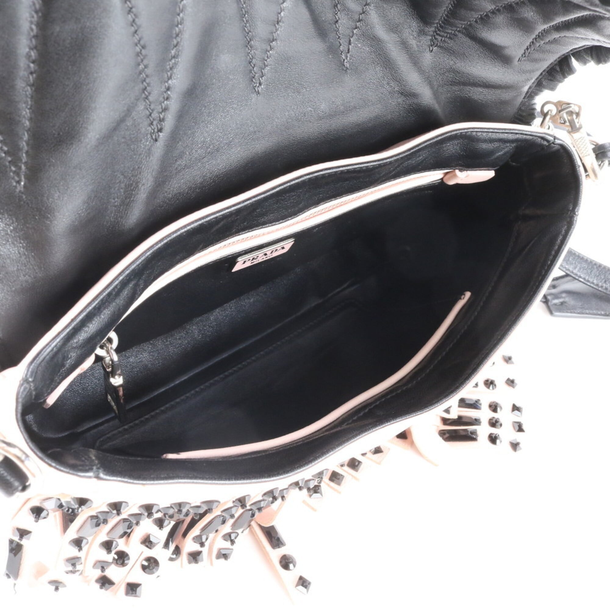 Prada Baby Pink Black Leather Shoulder Bag (Pre-Owned)