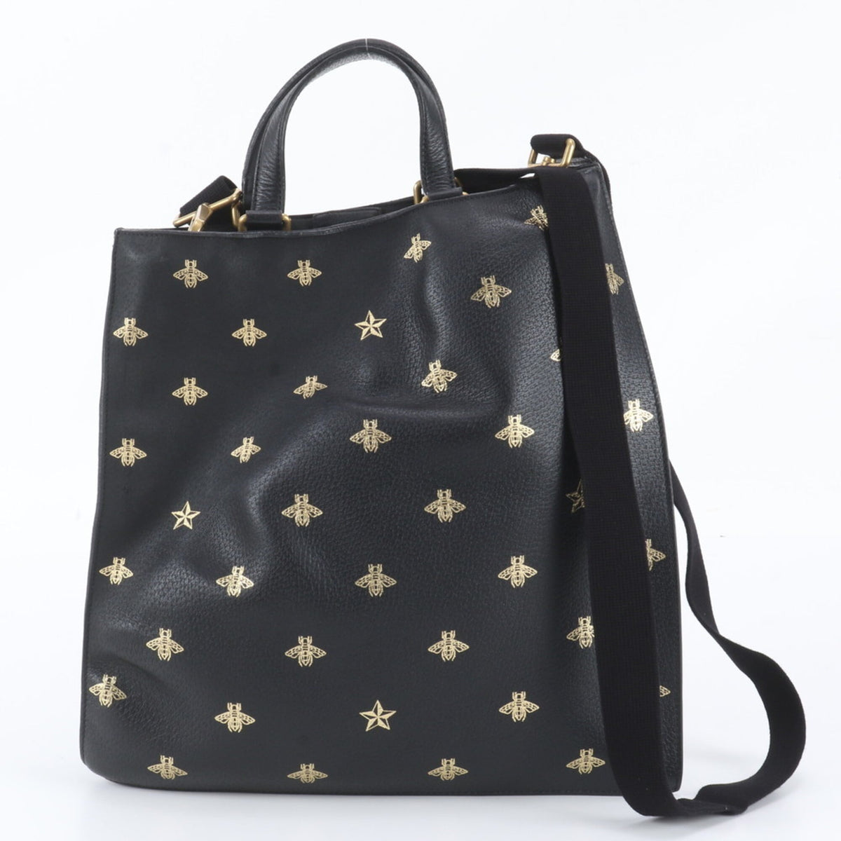 Gucci Black Leather Messenger Bag Shoulder Bag Tote Bag (Pre-Owned)