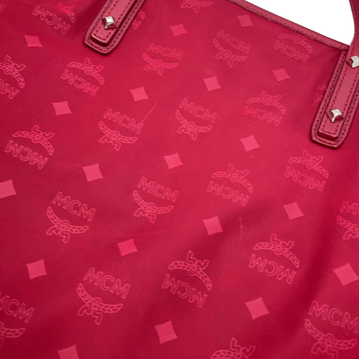Mcm Visetos Bordeaux Nylon Leather Handbag Tote Bag (Pre-Owned)