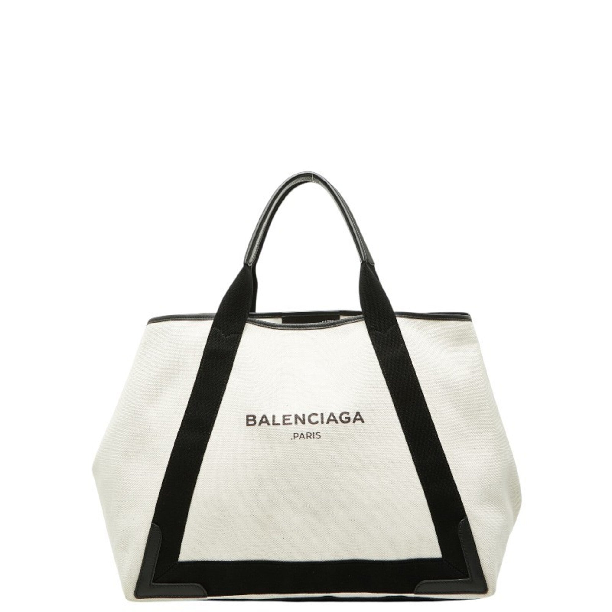 Balenciaga Black White Canvas Leather Handbag Tote Bag (Pre-Owned)