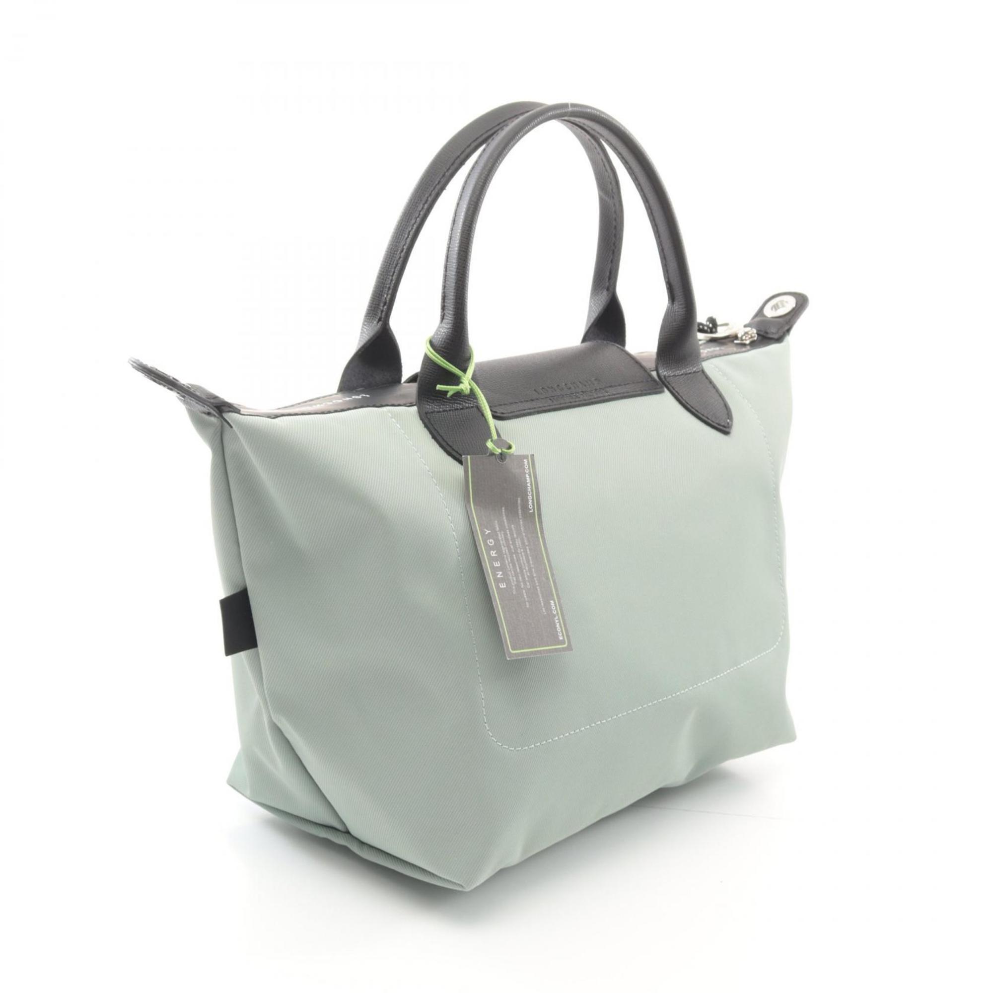 Longchamp Black Green Canvas Leather Tote Bag (Pre-Owned)