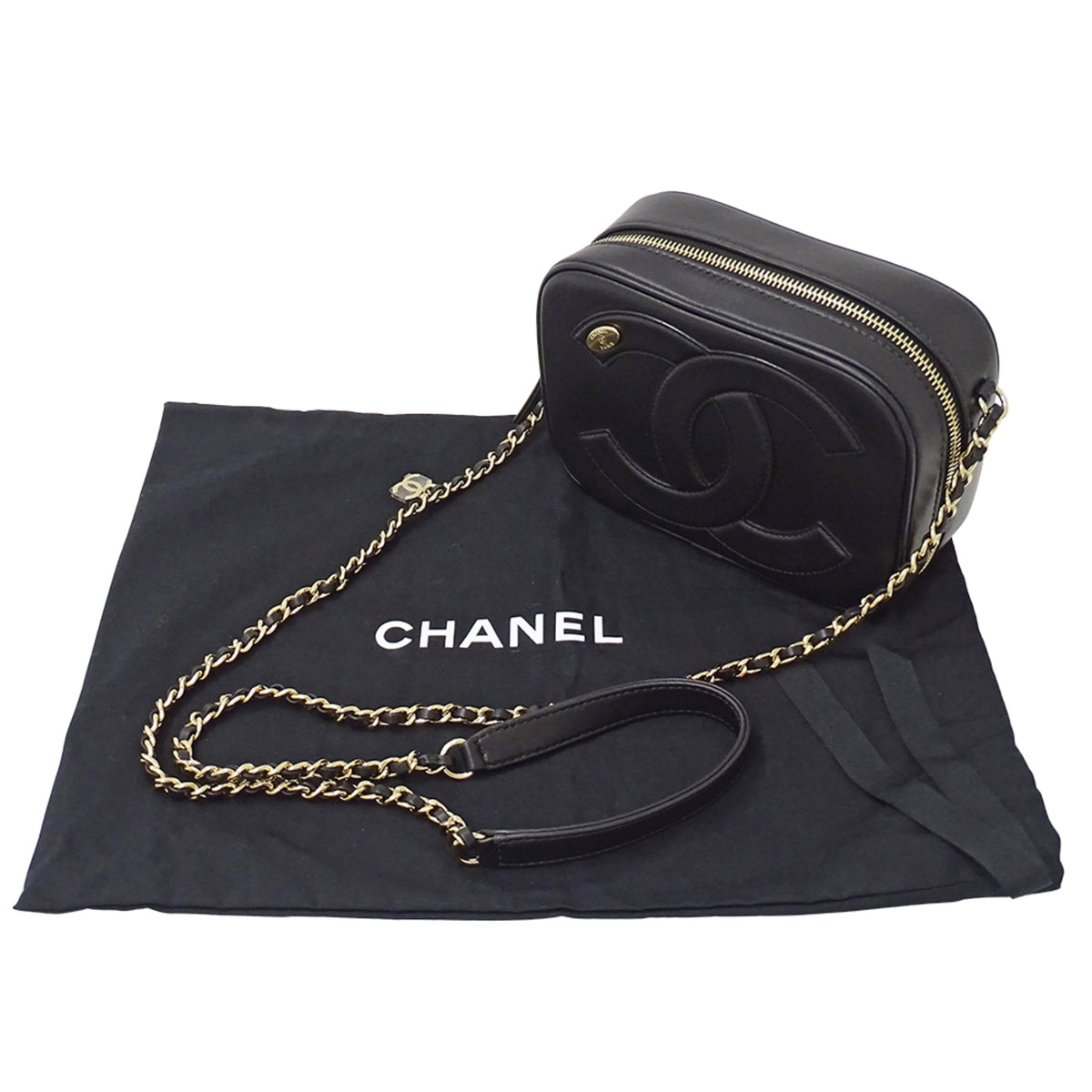 Chanel Black Leather Handbag Shoulder Bag (Pre-Owned)