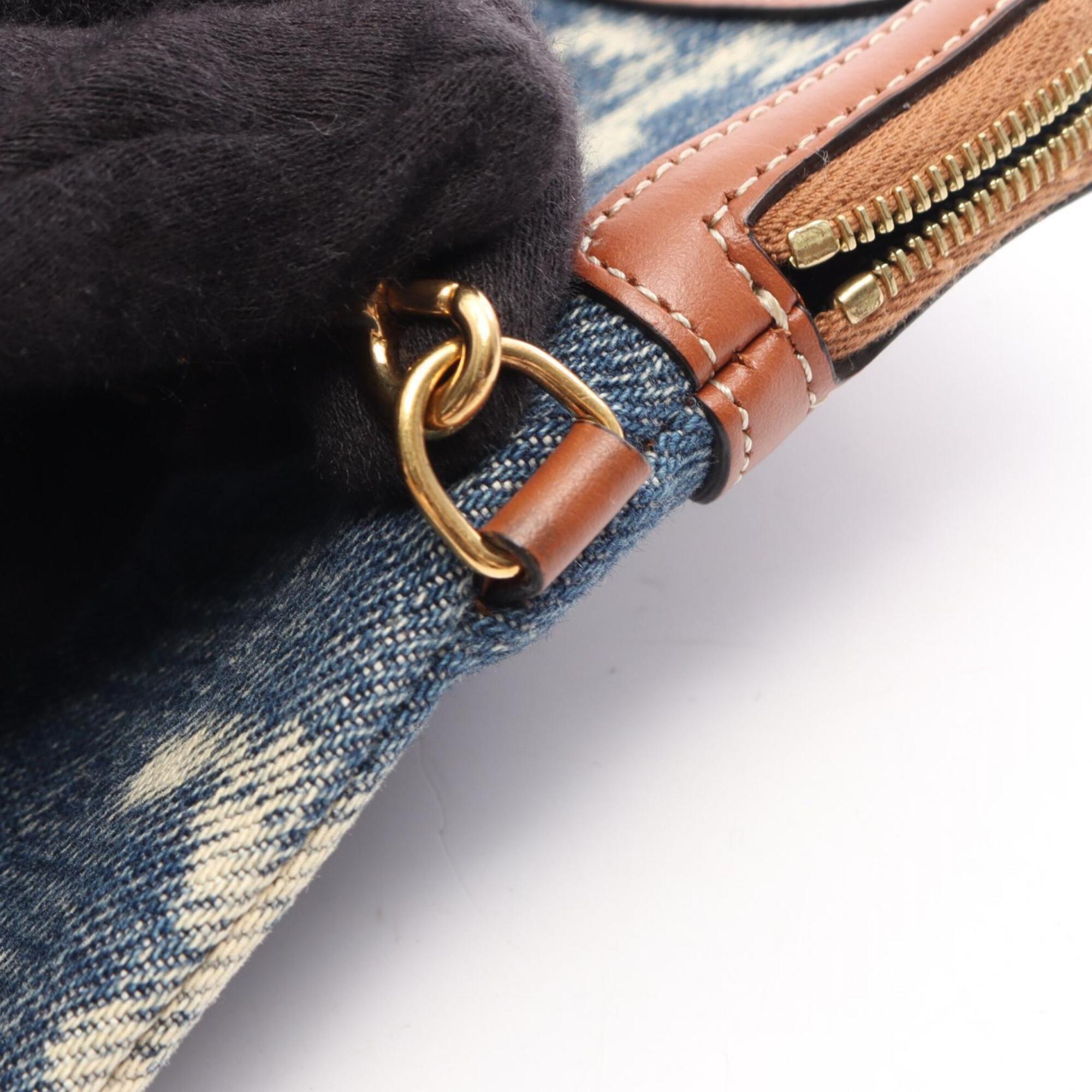 Celine Brown Navy Denim Leather Clutch Bag Handbag (Pre-Owned)