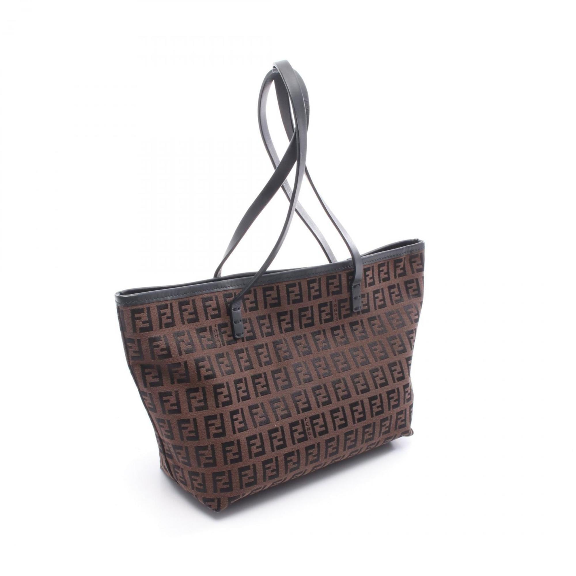 Fendi Black Brown Canvas Leather Tote Bag (Pre-Owned)