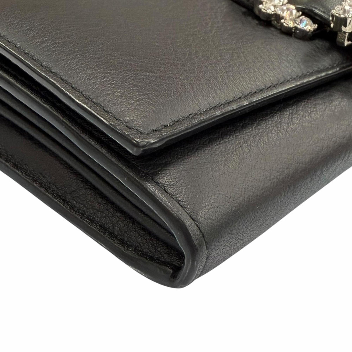 Jimmy Choo Black Leather Chain/Shoulder Wallet (Pre-Owned)