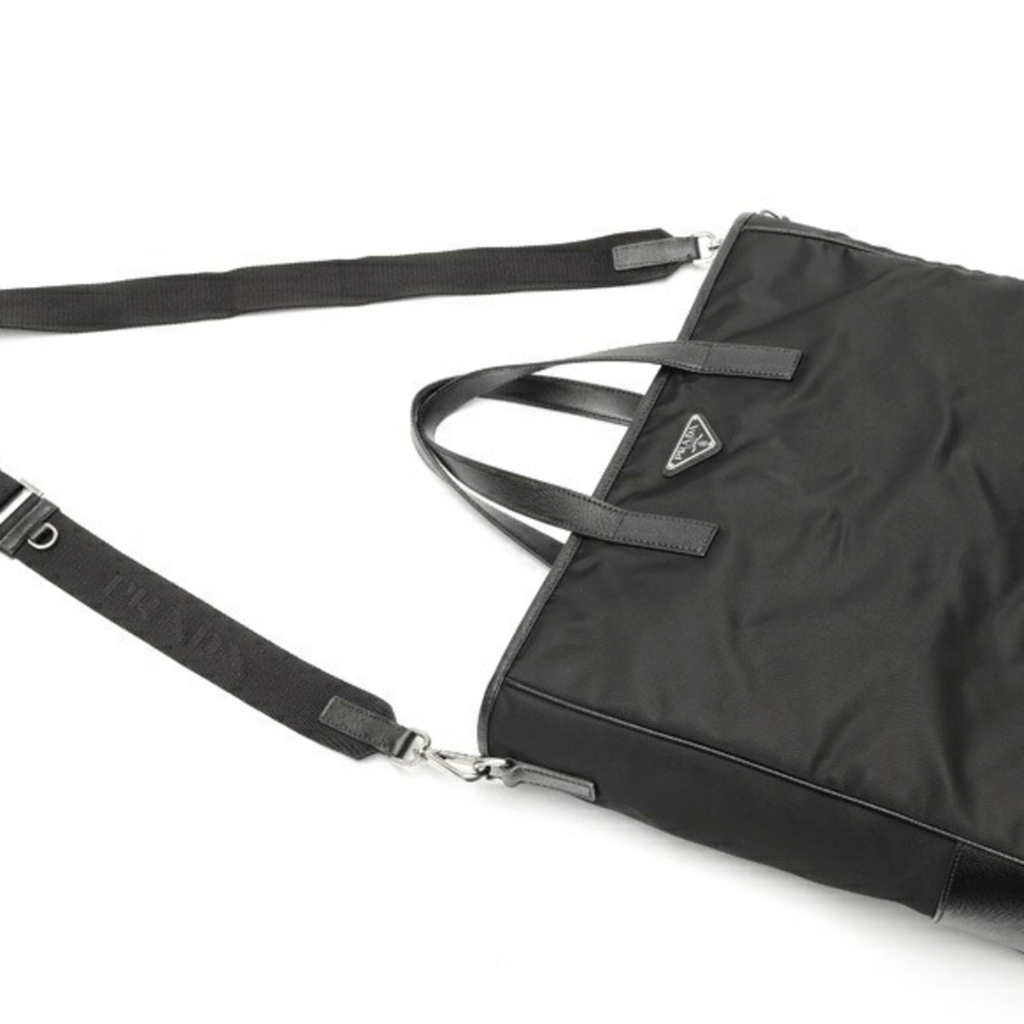 Prada Black Nylon Leather Shoulder Bag Tote Bag (Pre-Owned)