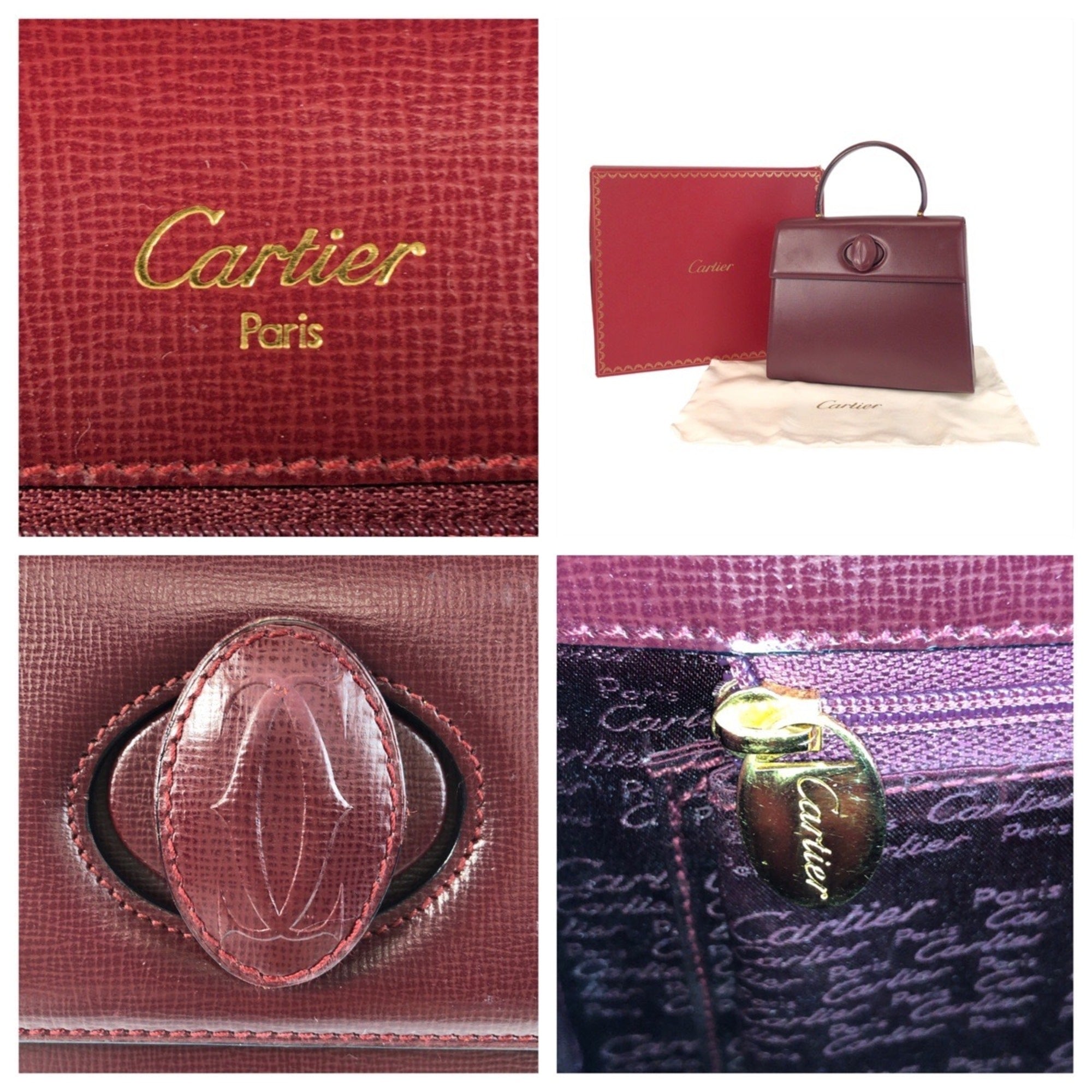 Cartier Bordeaux Leather Handbag (Pre-Owned)