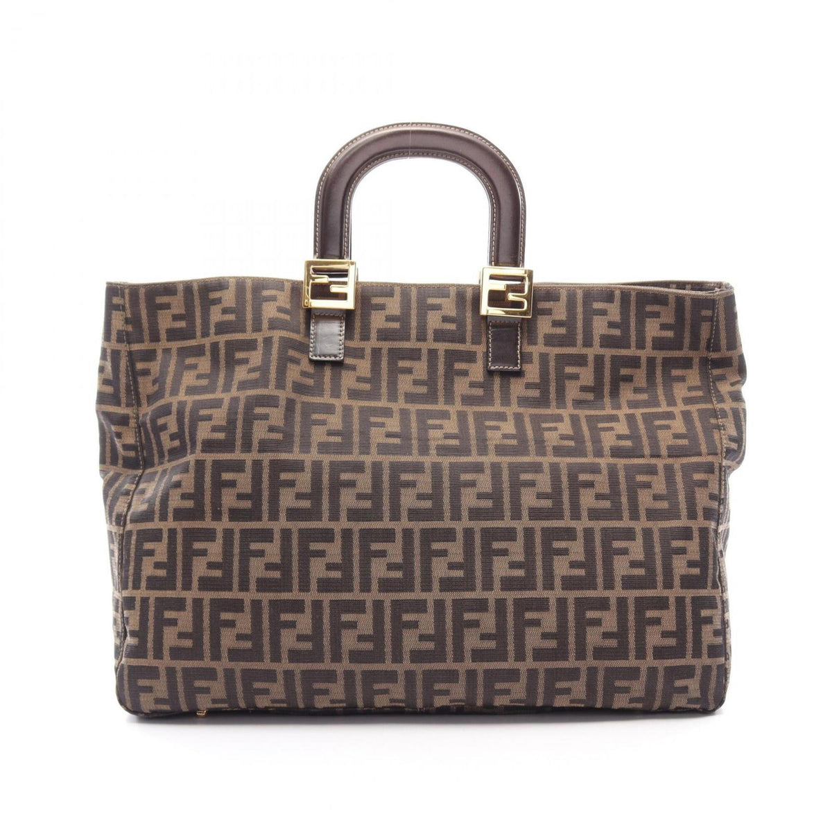 Fendi Black Brown Canvas Leather Handbag (Pre-Owned)