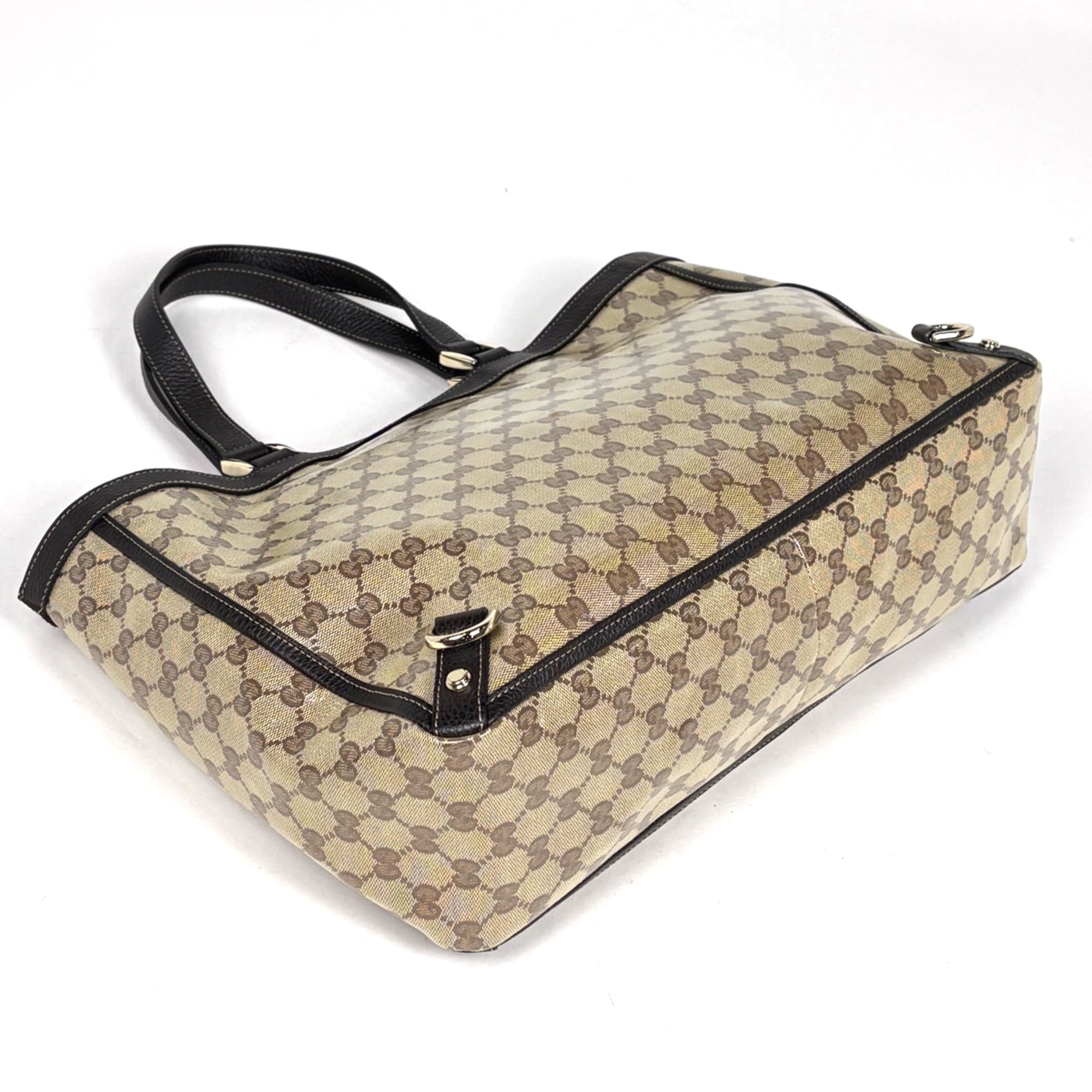 Gucci Brown Coated Canvas Leather Tote Bag (Pre-Owned)