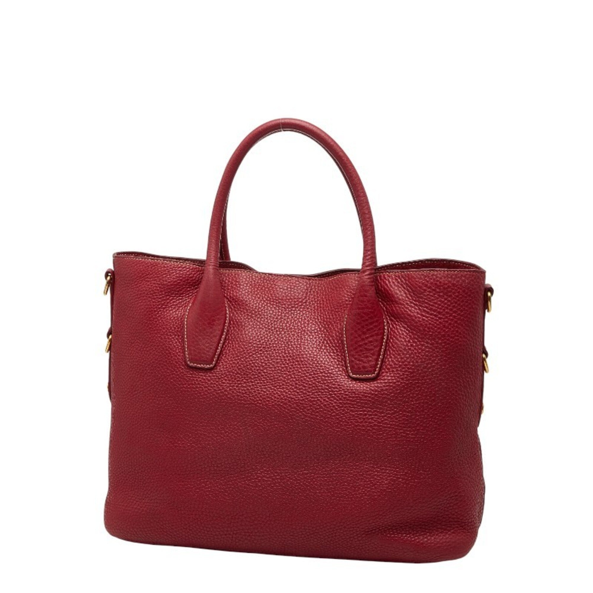 Prada Red Color Leather Shoulder Bag Tote Bag (Pre-Owned)
