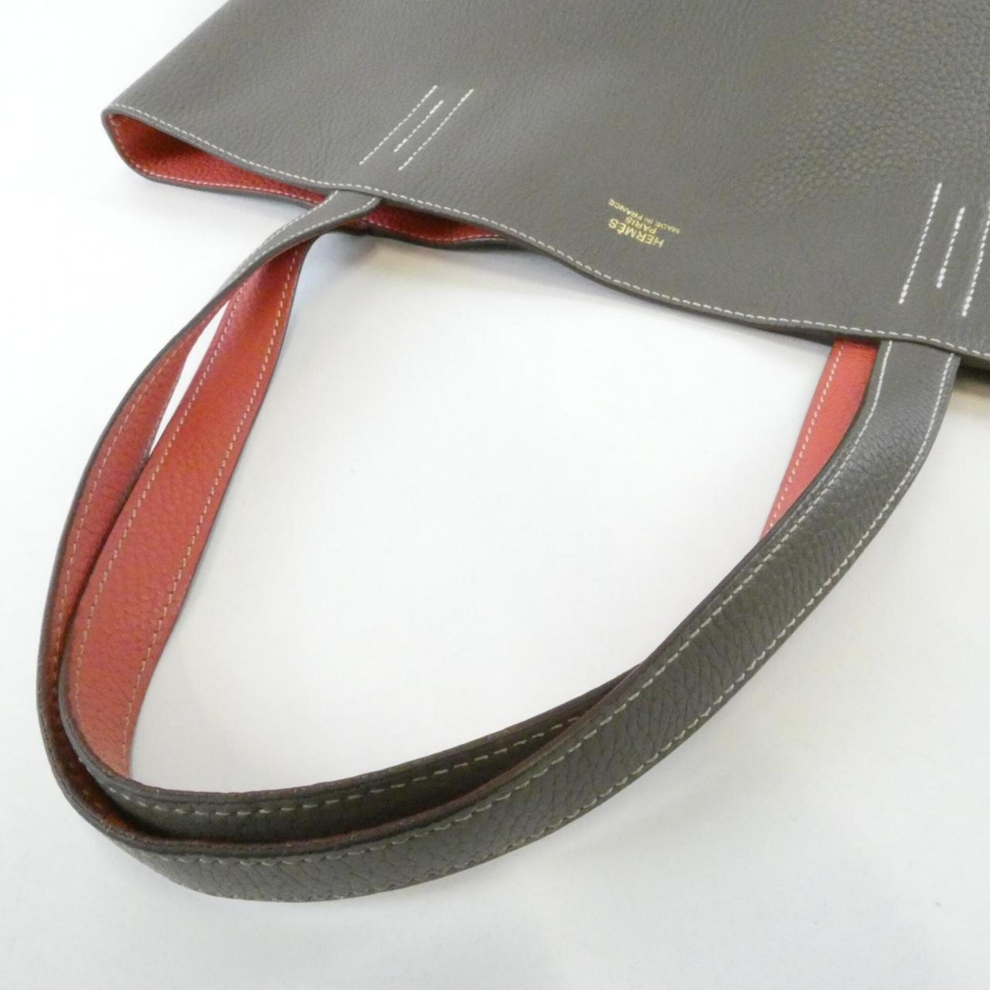 Hermes Bougainvillier Gray Red Color Taurillon Clemence Leather Handbag (Pre-Owned)