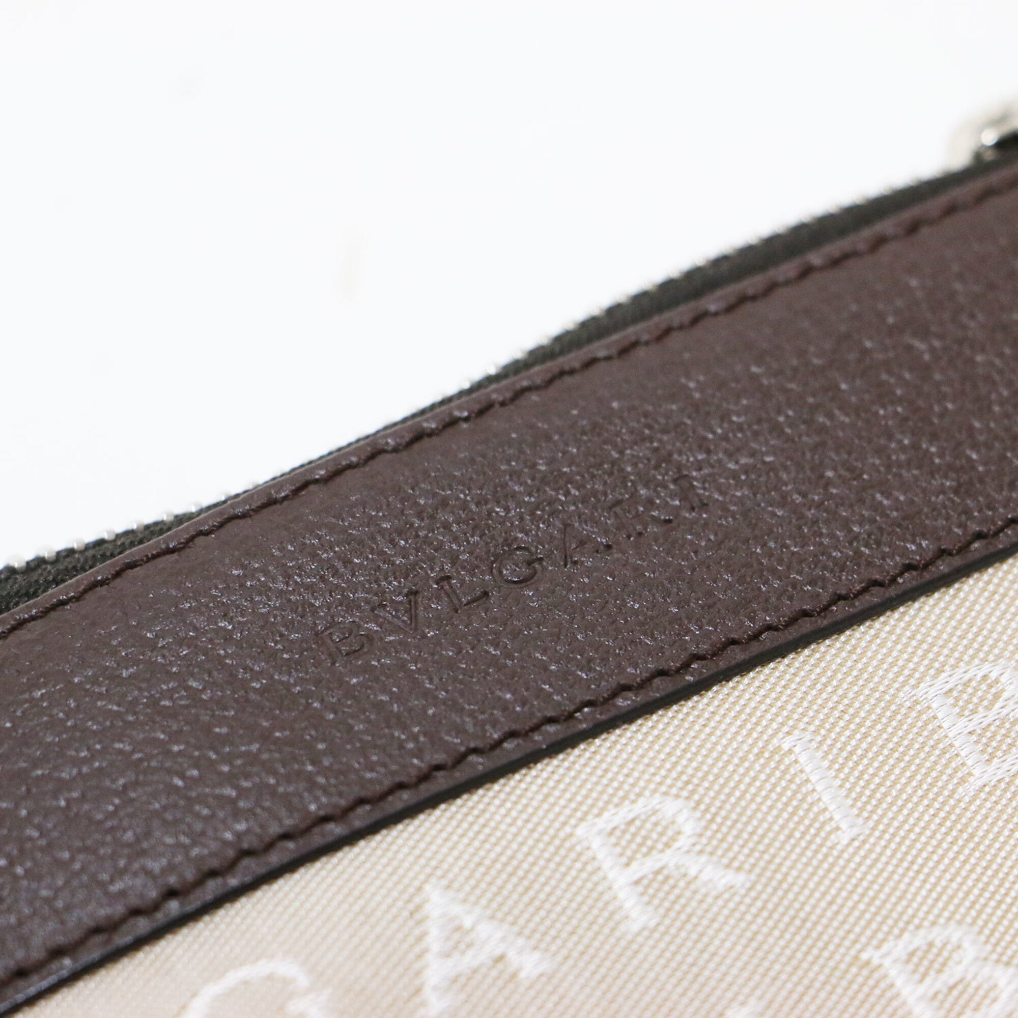 Bvlgari Beige Brown Canvas Leather Pochette Shoulder Bag (Pre-Owned)