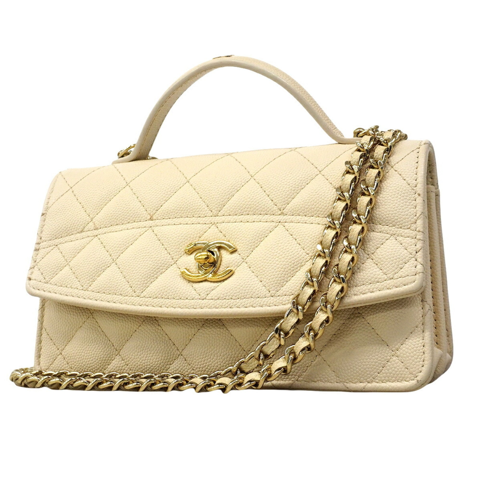 Chanel Ivory Grained Calfskin Handbag (Pre-Owned)