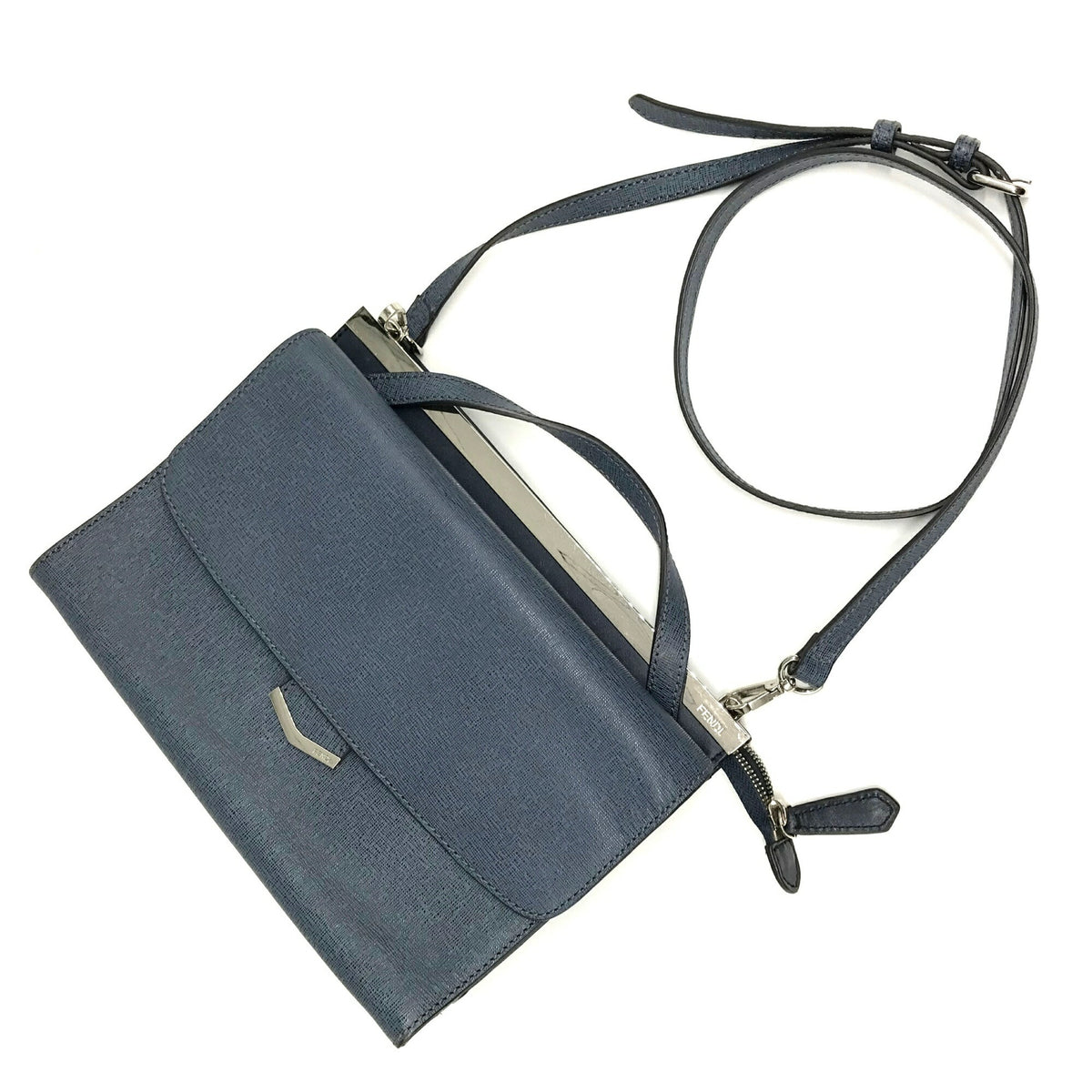 Fendi Navy Leather Handbag Shoulder Bag (Pre-Owned)