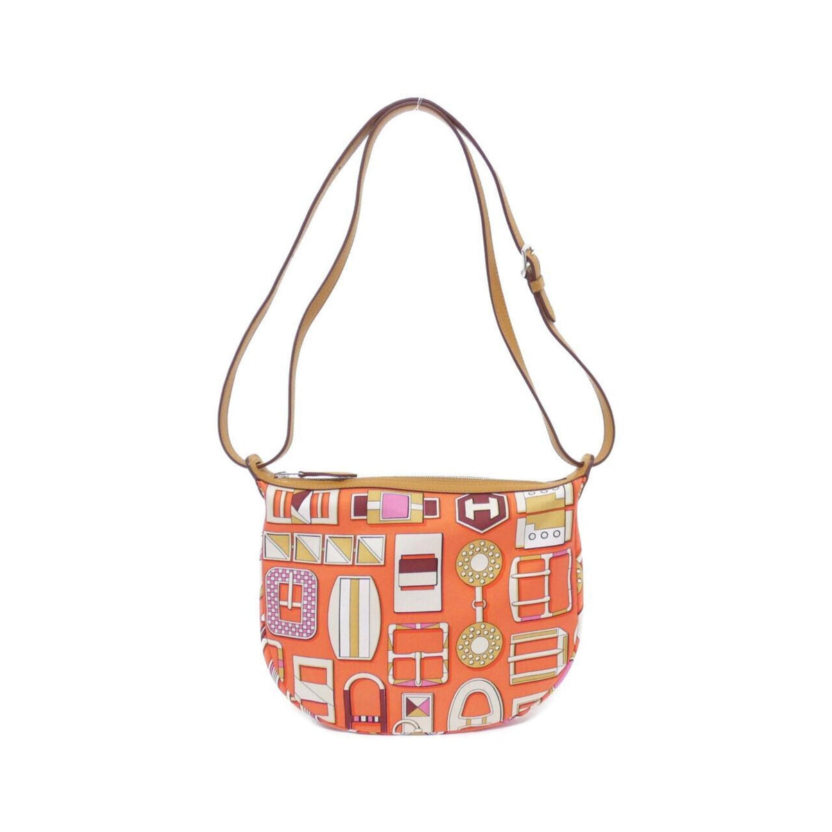 Hermes Orange Poppy Silk Swift Leather Handbag Pouch (Pre-Owned)
