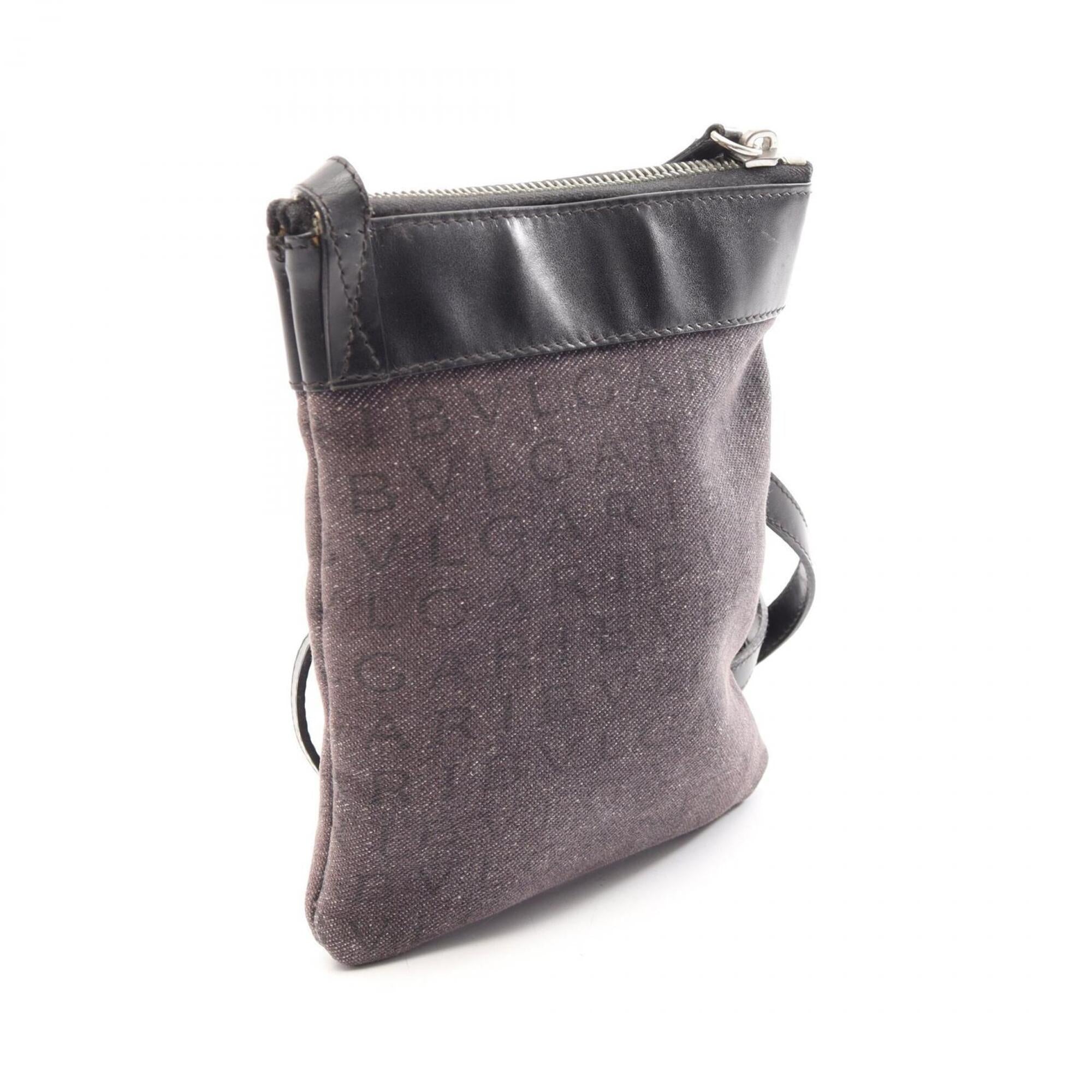 Bvlgari Black Gray Canvas Leather Handbag Shoulder Bag (Pre-Owned)