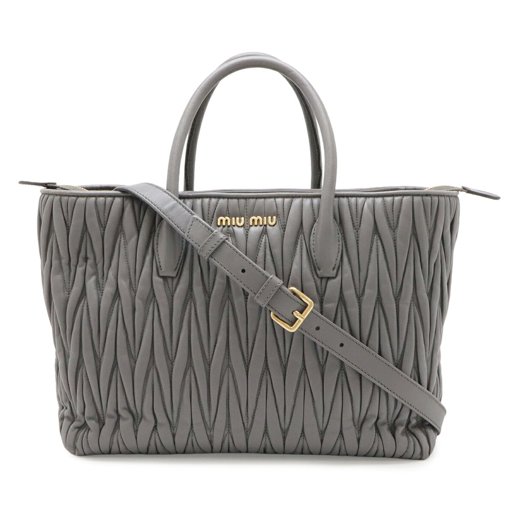 Miu Miu Matelasse Gray Leather Handbag Shoulder Bag (Pre-Owned)