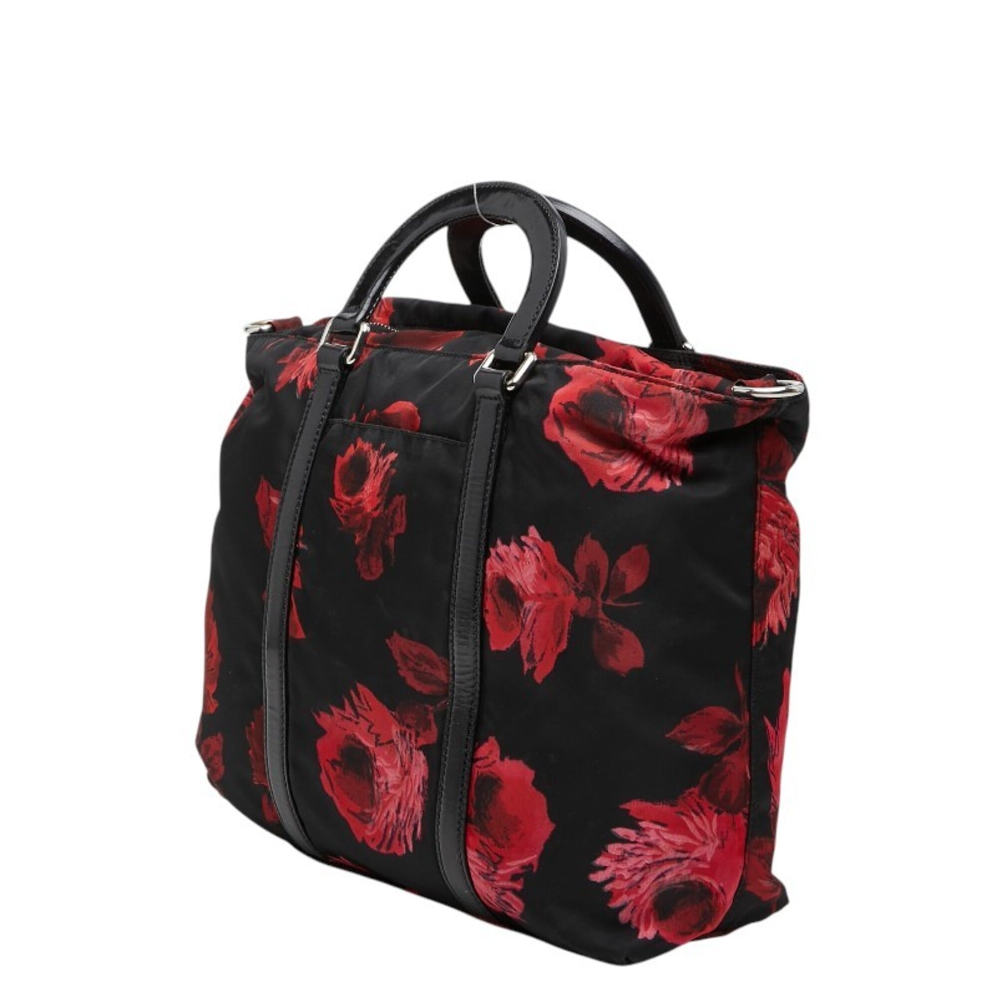 Prada Black Red Color Nylon Patent Leather Handbag Shoulder Bag (Pre-Owned)