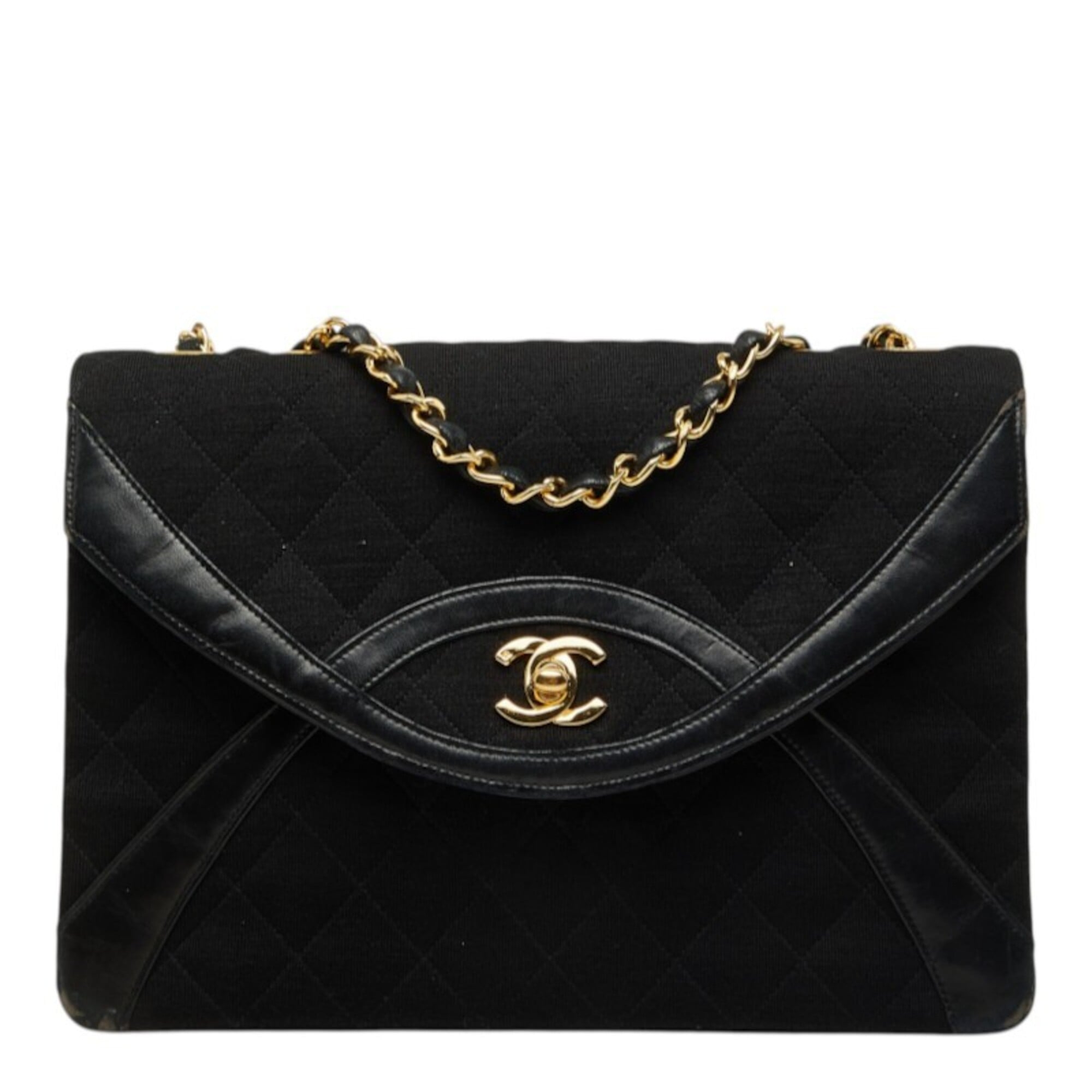 Chanel Black Cotton Leather Shoulder Bag (Pre-Owned)