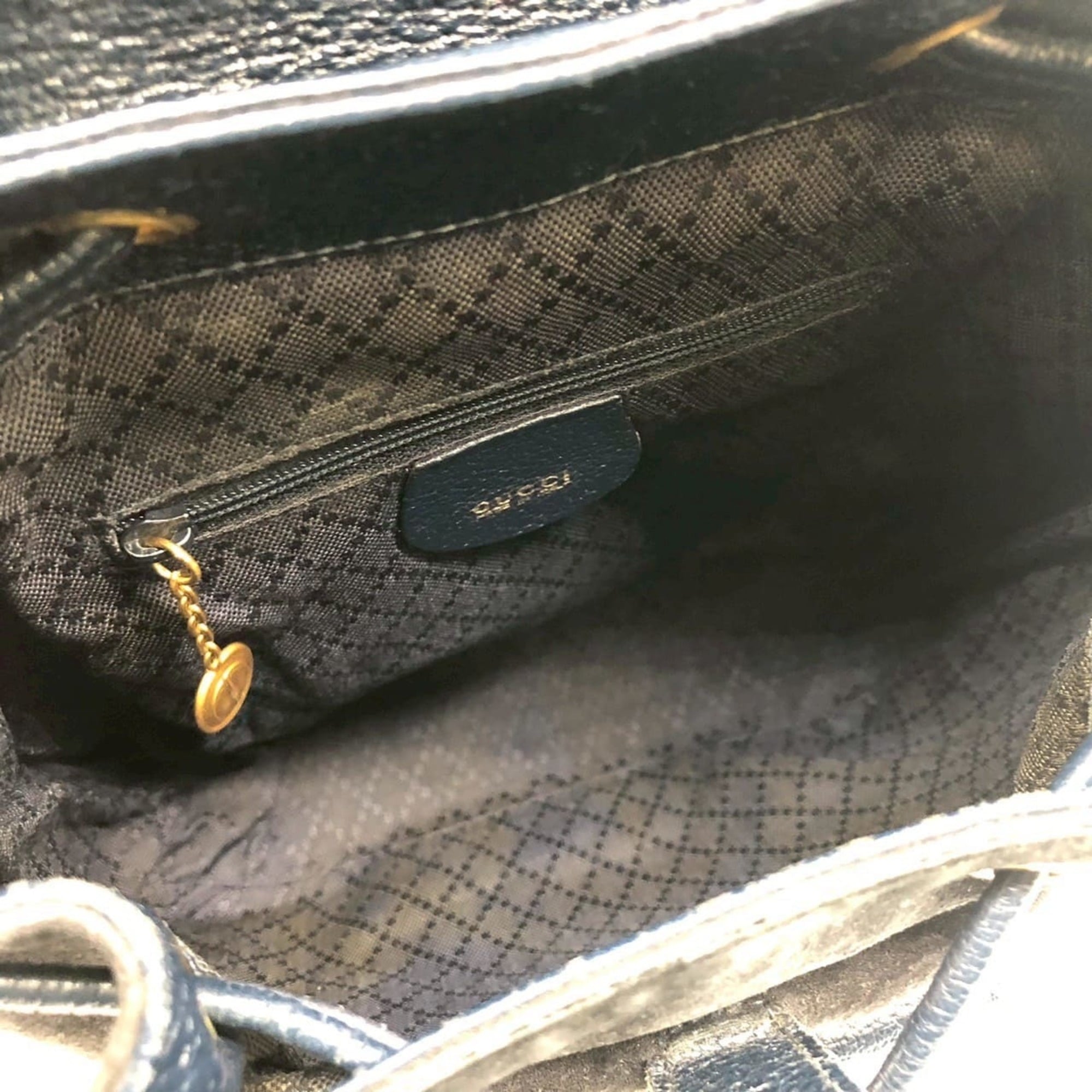Gucci Navy Bamboo Suede Backpack (Pre-Owned)