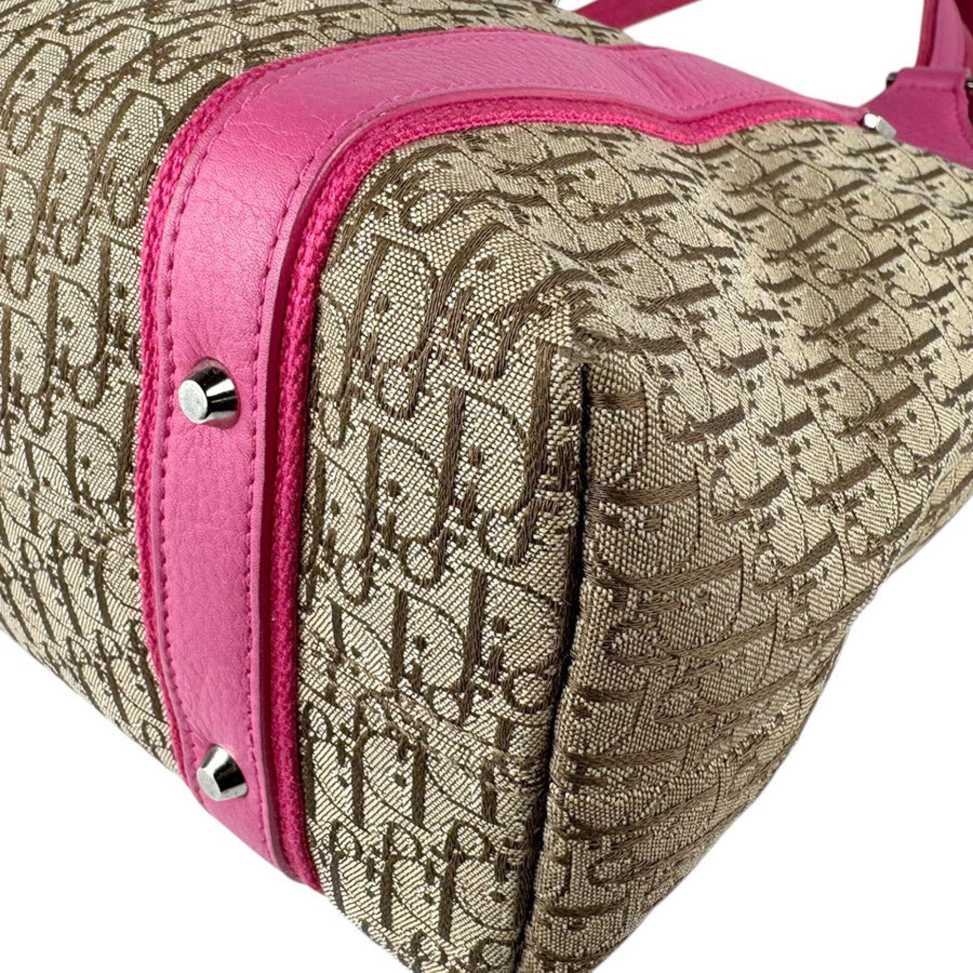 Christian Dior Brown Pink Canvas Leather Handbag (Pre-Owned)