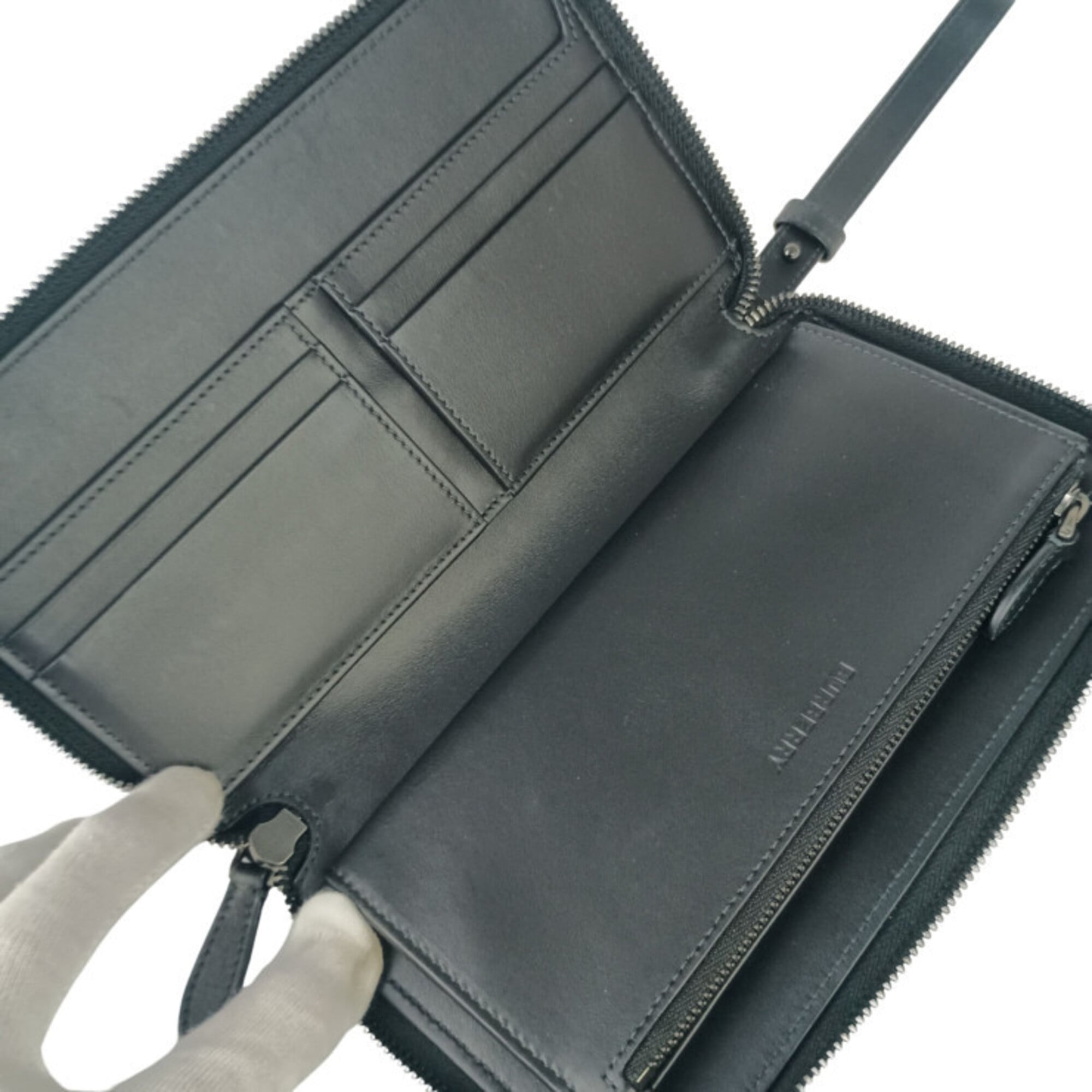 Burberry Charcoal Gray Pvc Leather Long Wallet (Bi-Fold) (Pre-Owned)