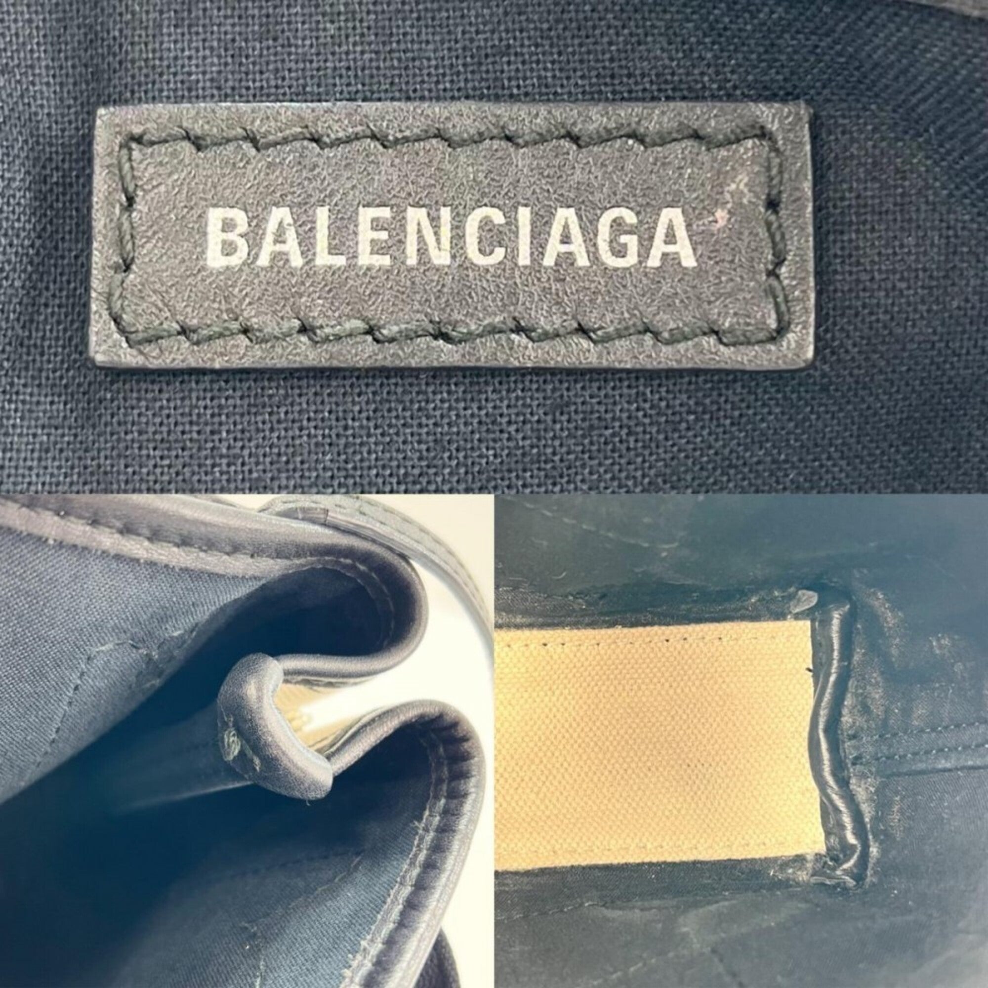 Balenciaga Black White Leather Canvas Handbag Pouch Shoulder Bag (Pre-Owned)