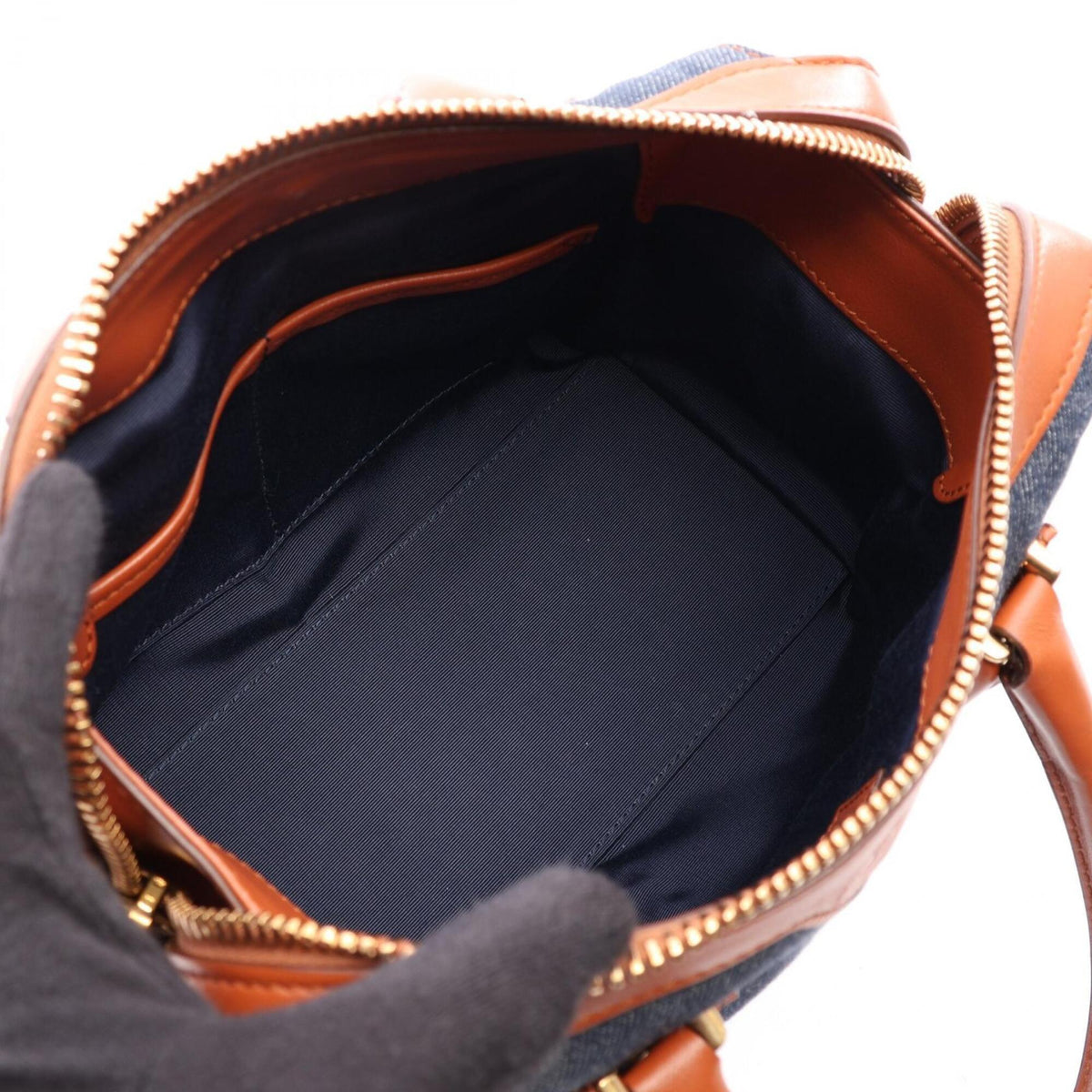 Tod's Brown Navy Denim Leather Handbag (Pre-Owned)