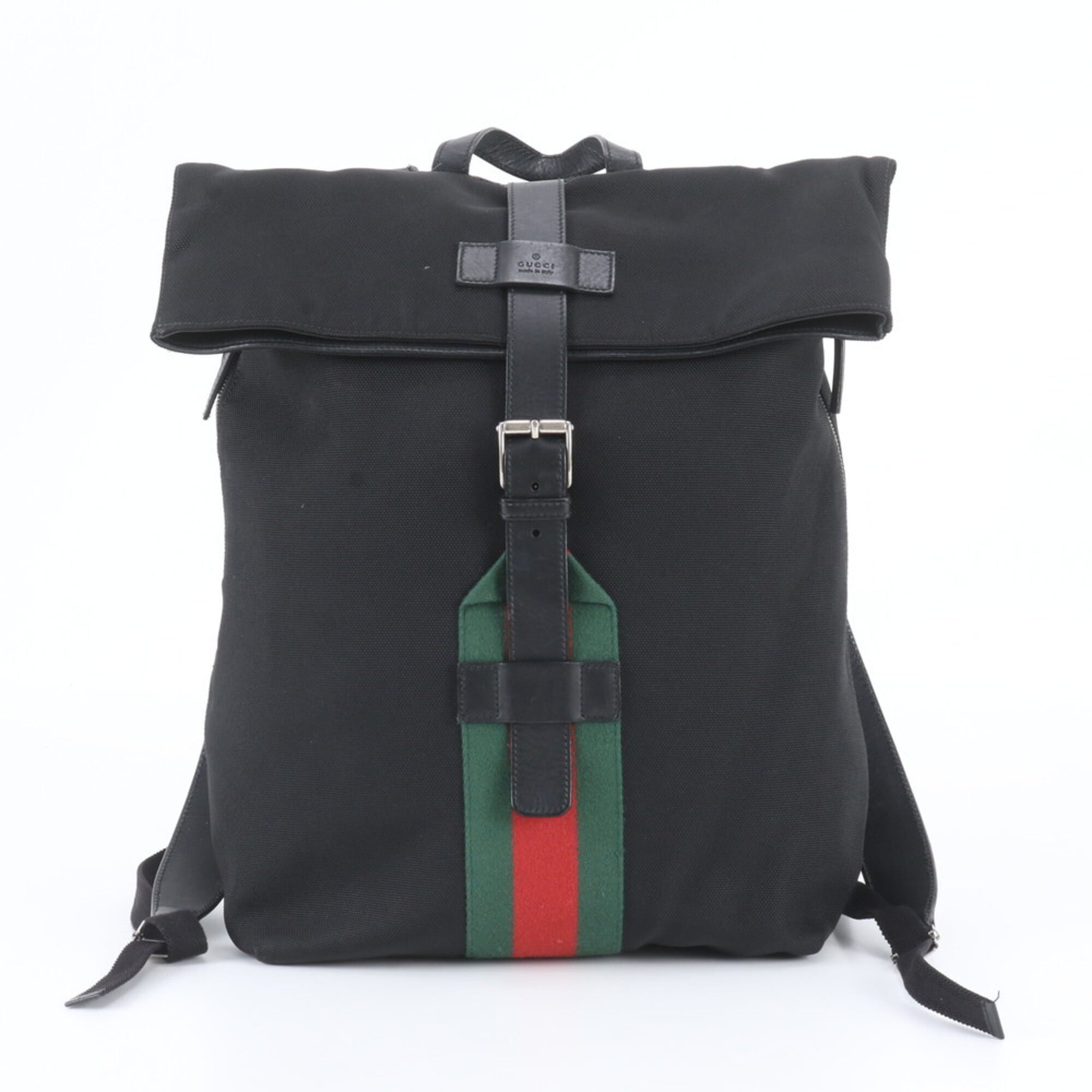 Gucci Black Leather Canvas Backpack Shoulder Bag (Pre-Owned)