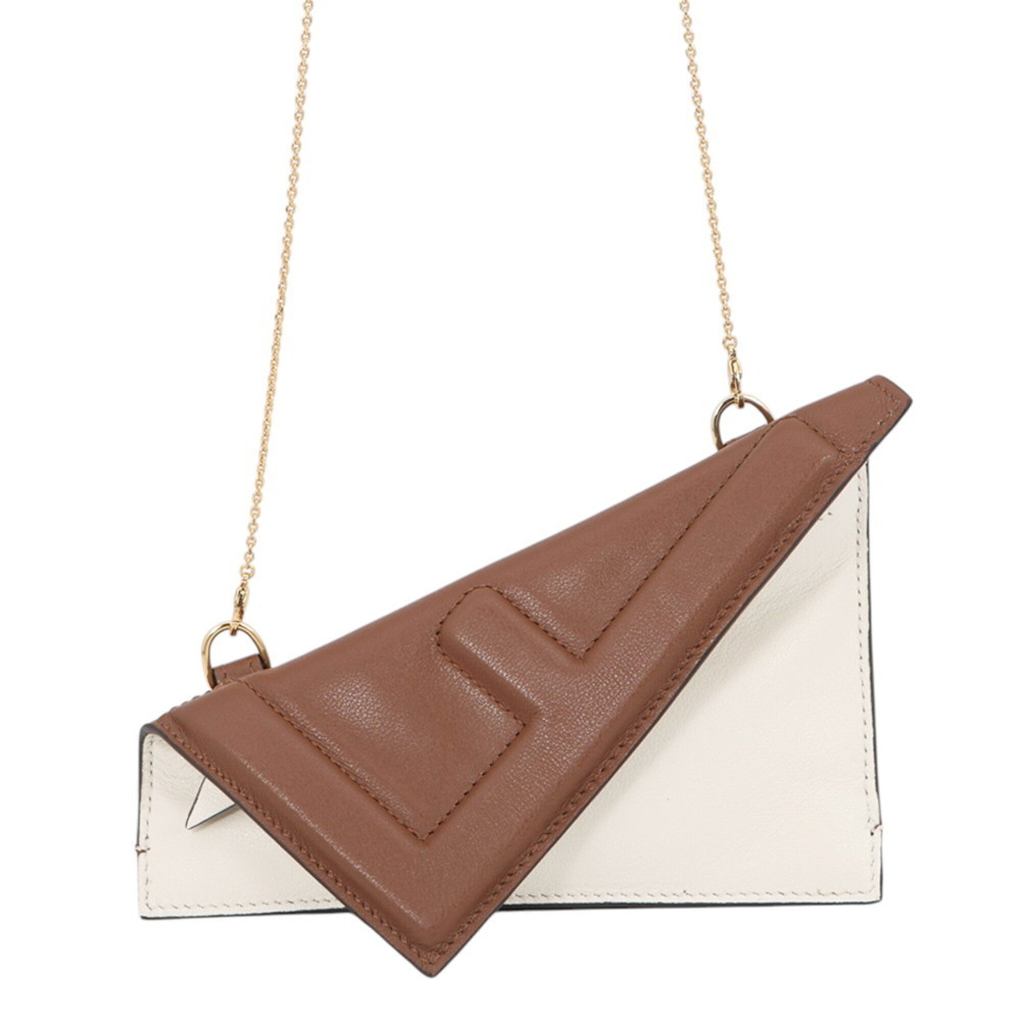 Fendi Brown Ivory Leather Handbag Pochette Pouch (Pre-Owned)