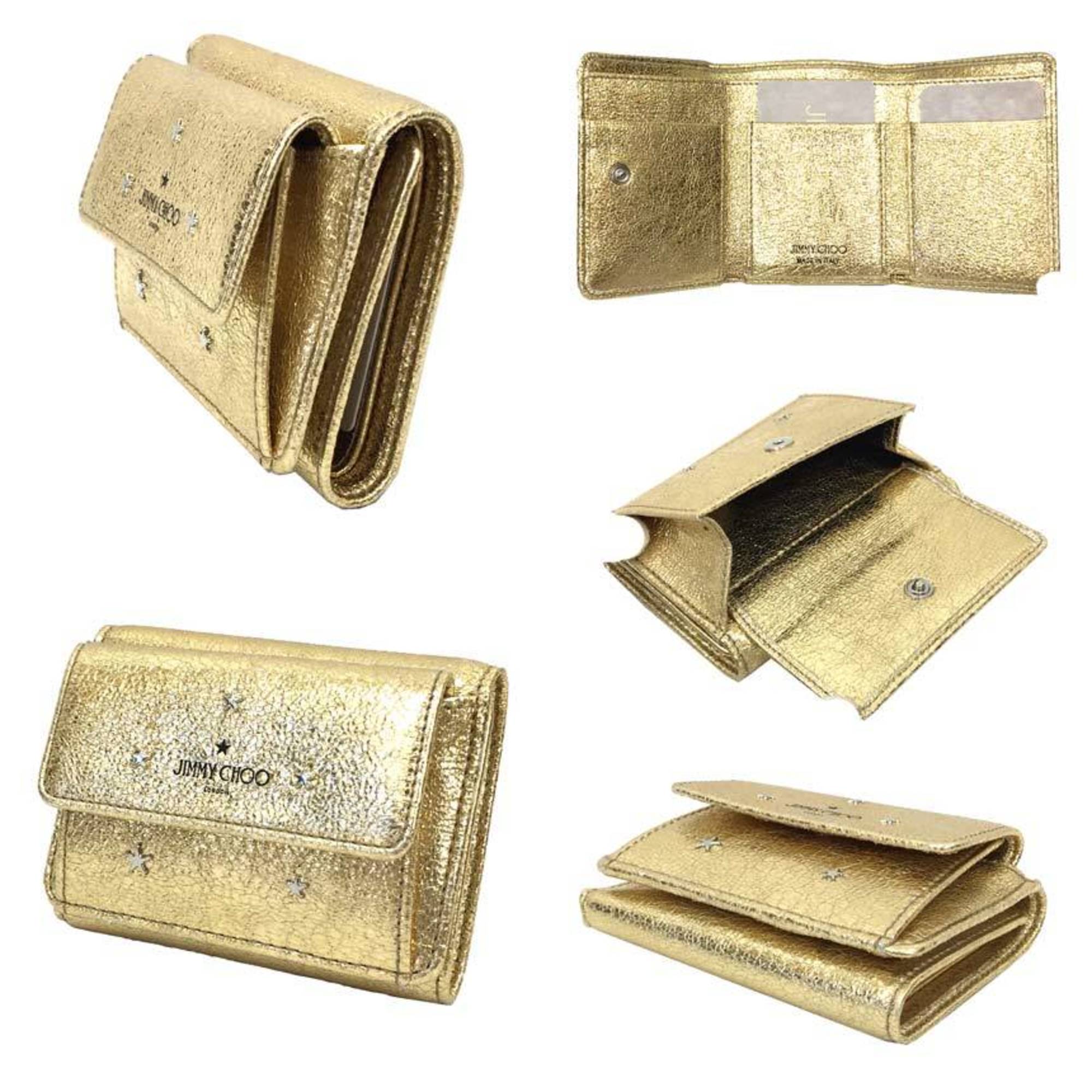 Jimmy Choo Gold Silver Metallic Gold Leather Wallet (Tri-Fold) (Pre-Owned)