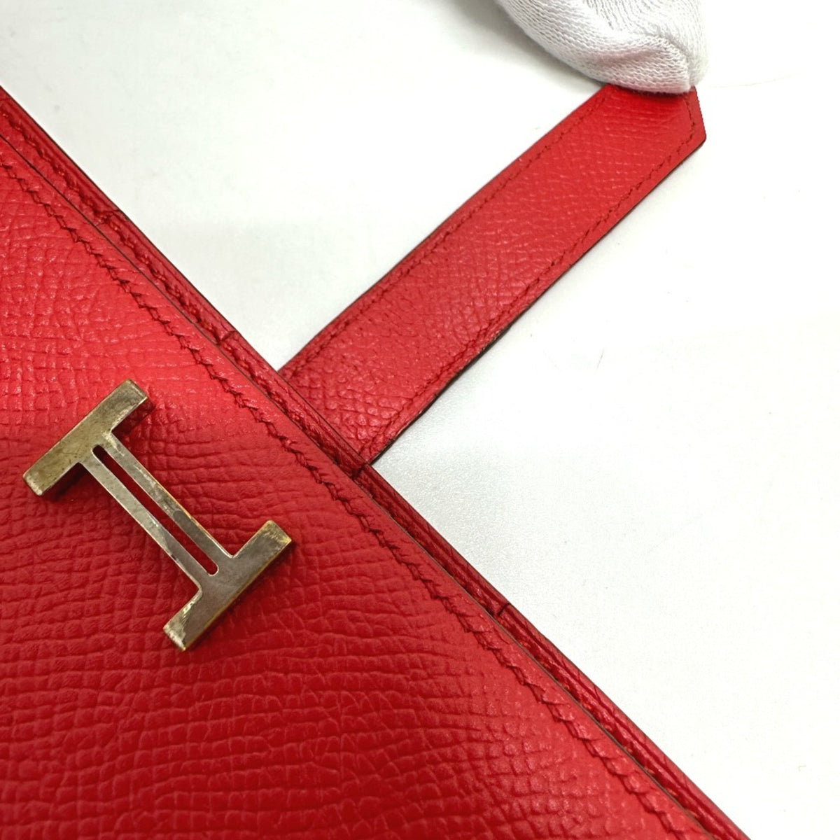Hermes Red Color Epsom Leather Long Wallet (Bi-Fold) (Pre-Owned)