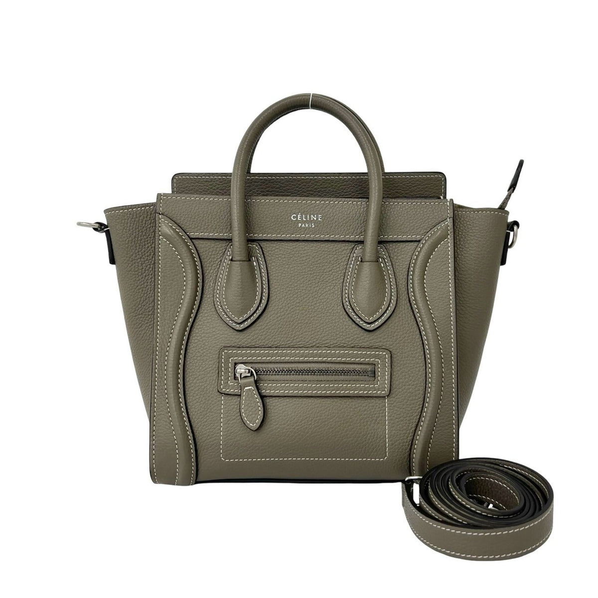 Celine Gray Leather Handbag Shoulder Bag Tote Bag (Pre-Owned)