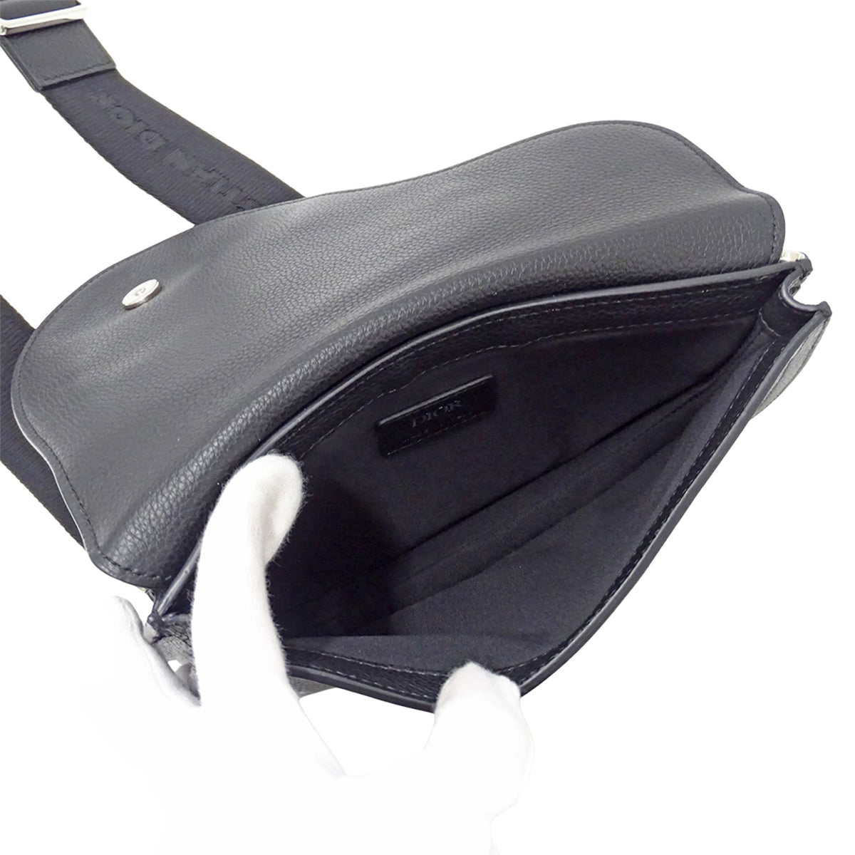 Christian Dior Black Leather Saddle Bag Shoulder Bag Sling Bag (Pre-Owned)
