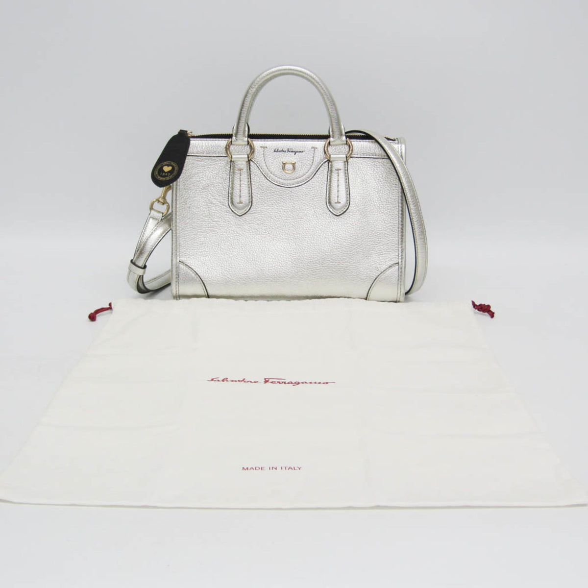 Salvatore Ferragamo Gancini Silver Leather Handbag Shoulder Bag (Pre-Owned)