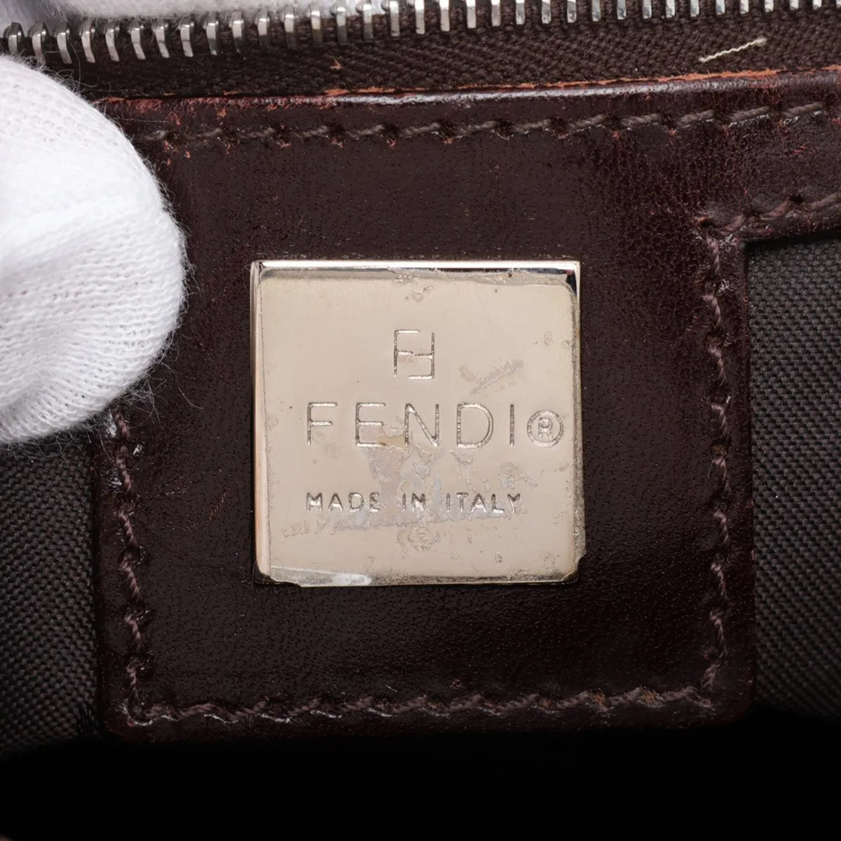 Fendi Brown Leather Canvas Handbag Shoulder Bag (Pre-Owned)