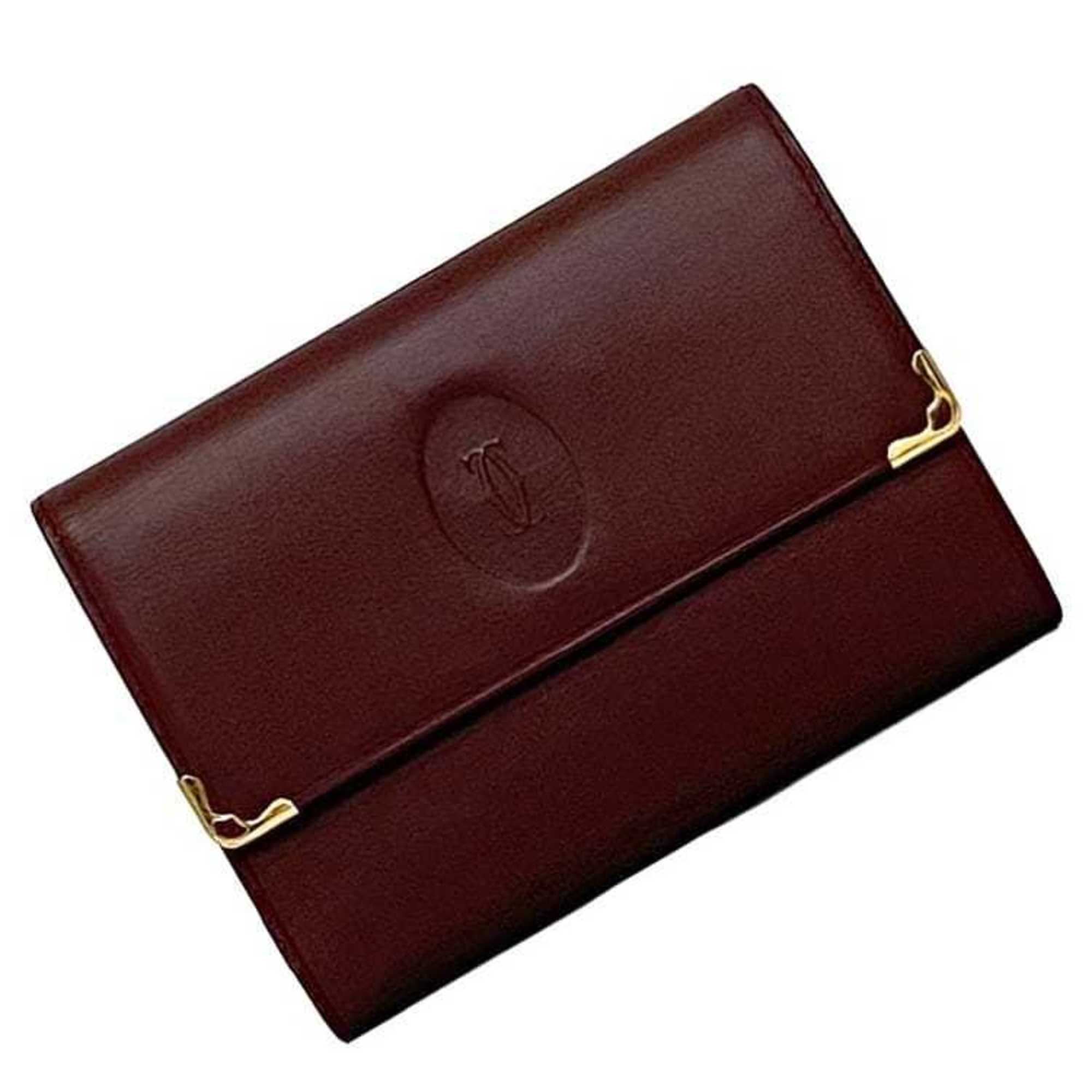 Cartier Bordeaux Leather Wallet (Tri-Fold) (Pre-Owned)