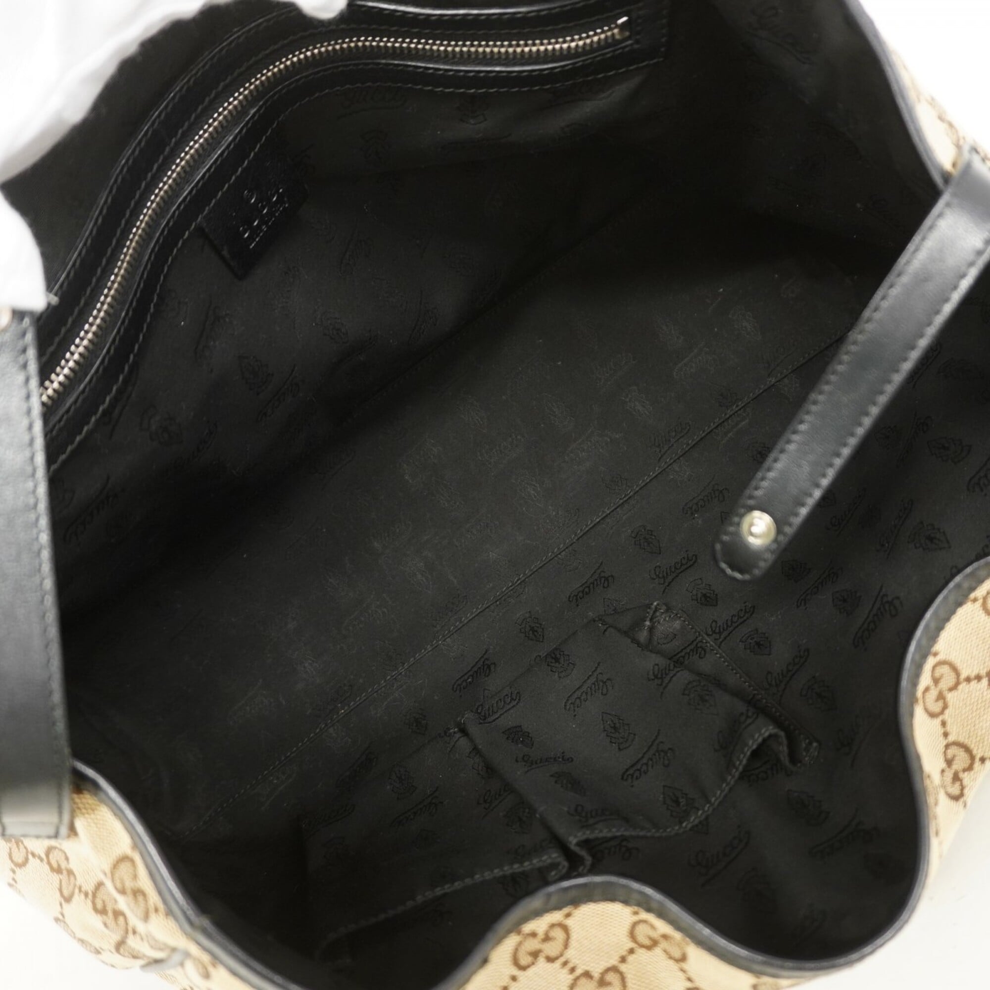 Gucci Beige Black Canvas Tote Bag (Pre-Owned)