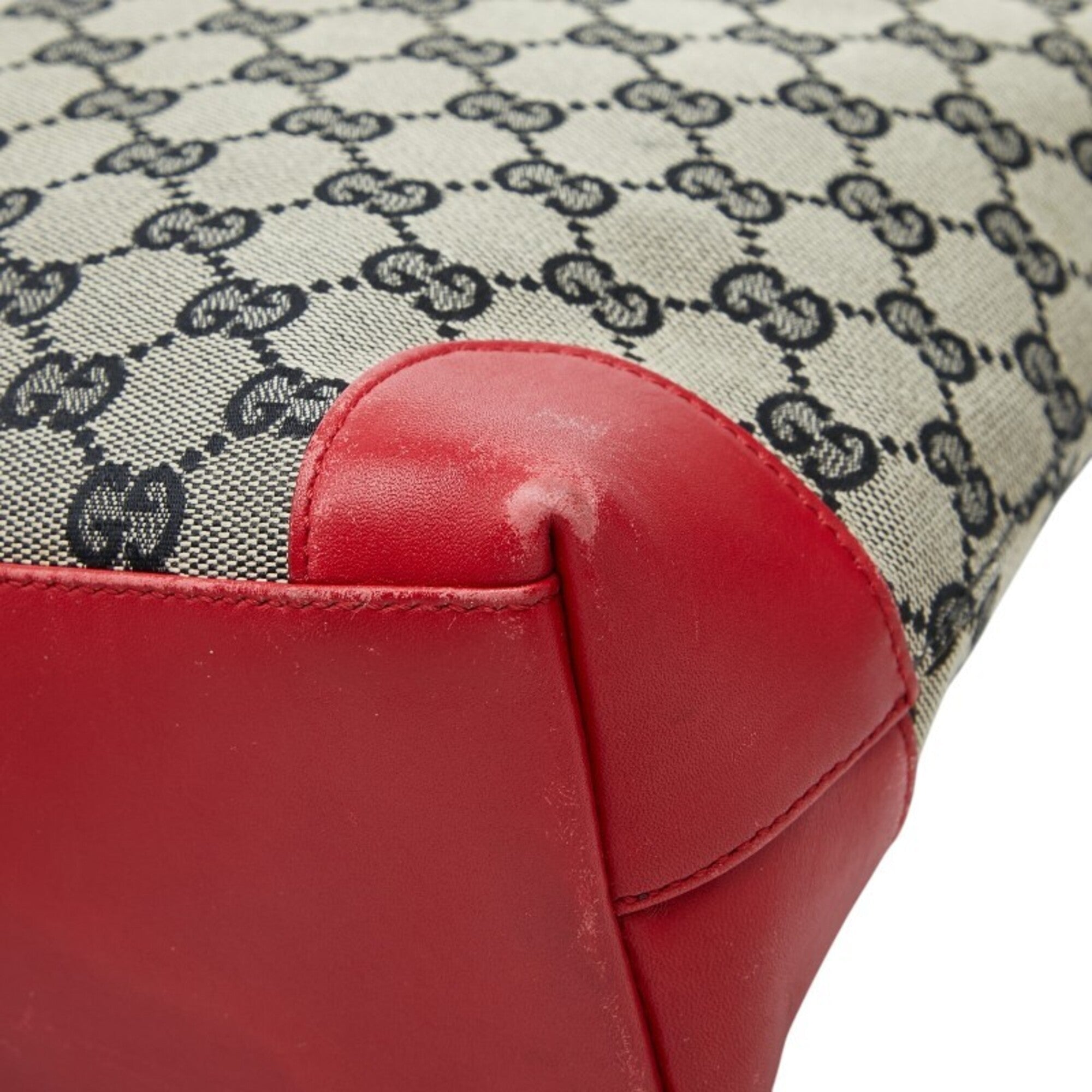 Gucci Beige Red Color Canvas Leather Handbag Tote Bag (Pre-Owned)