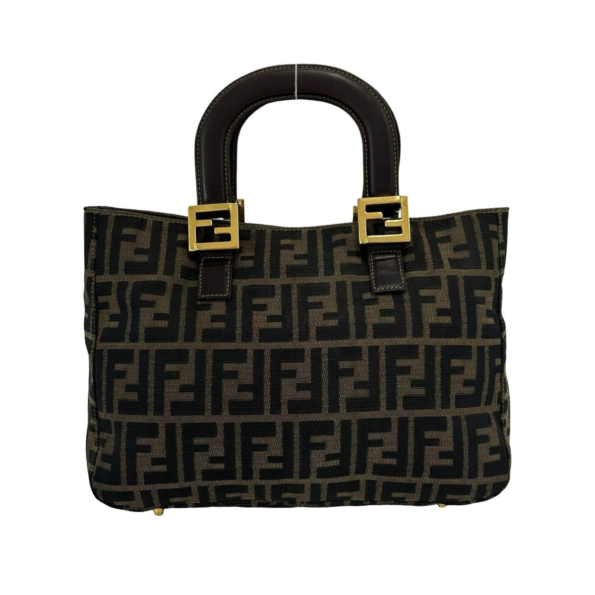 Fendi Black Brown Canvas Leather Handbag Tote Bag (Pre-Owned)