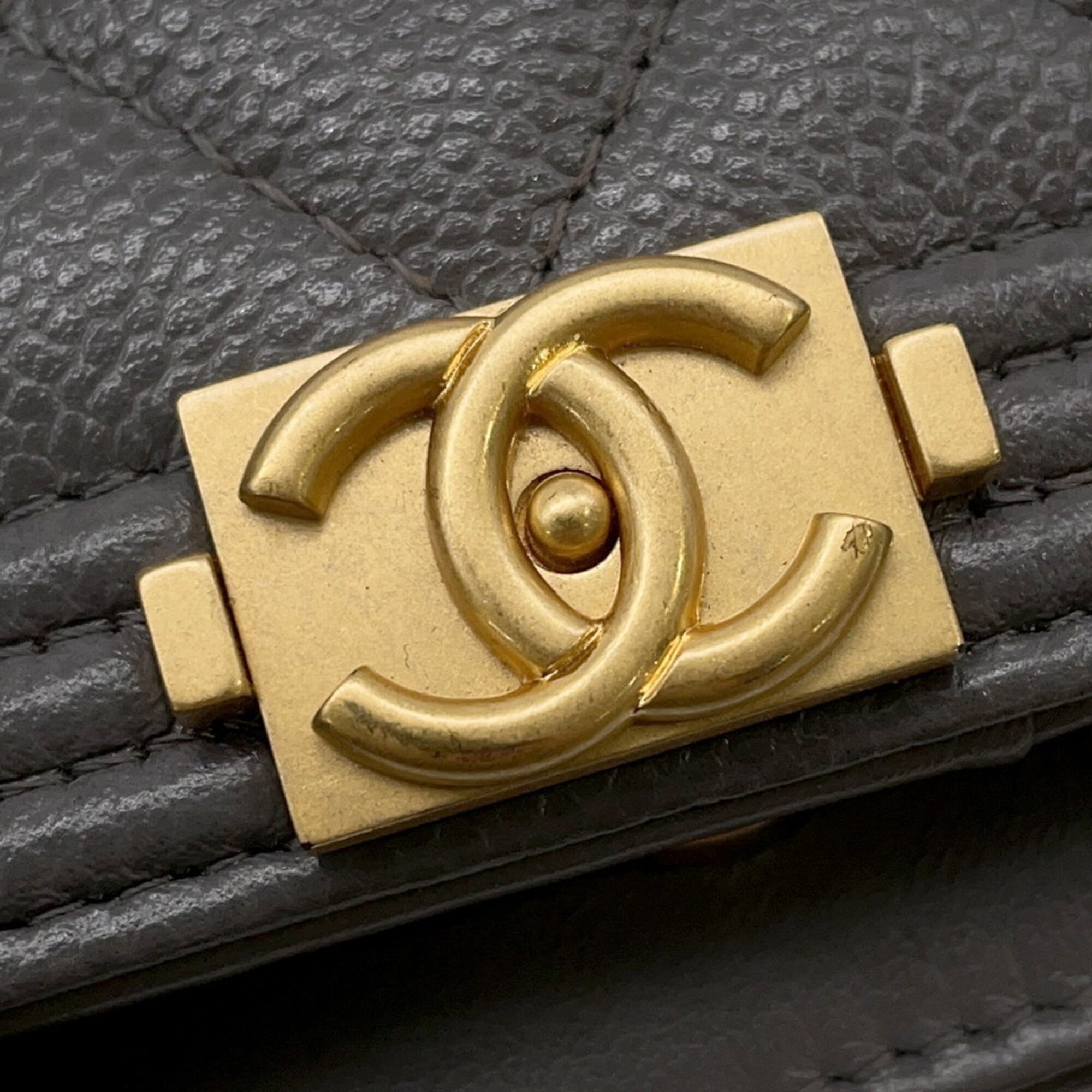 Chanel Gray Grained Calfskin Chain/Shoulder Wallet (Pre-Owned)
