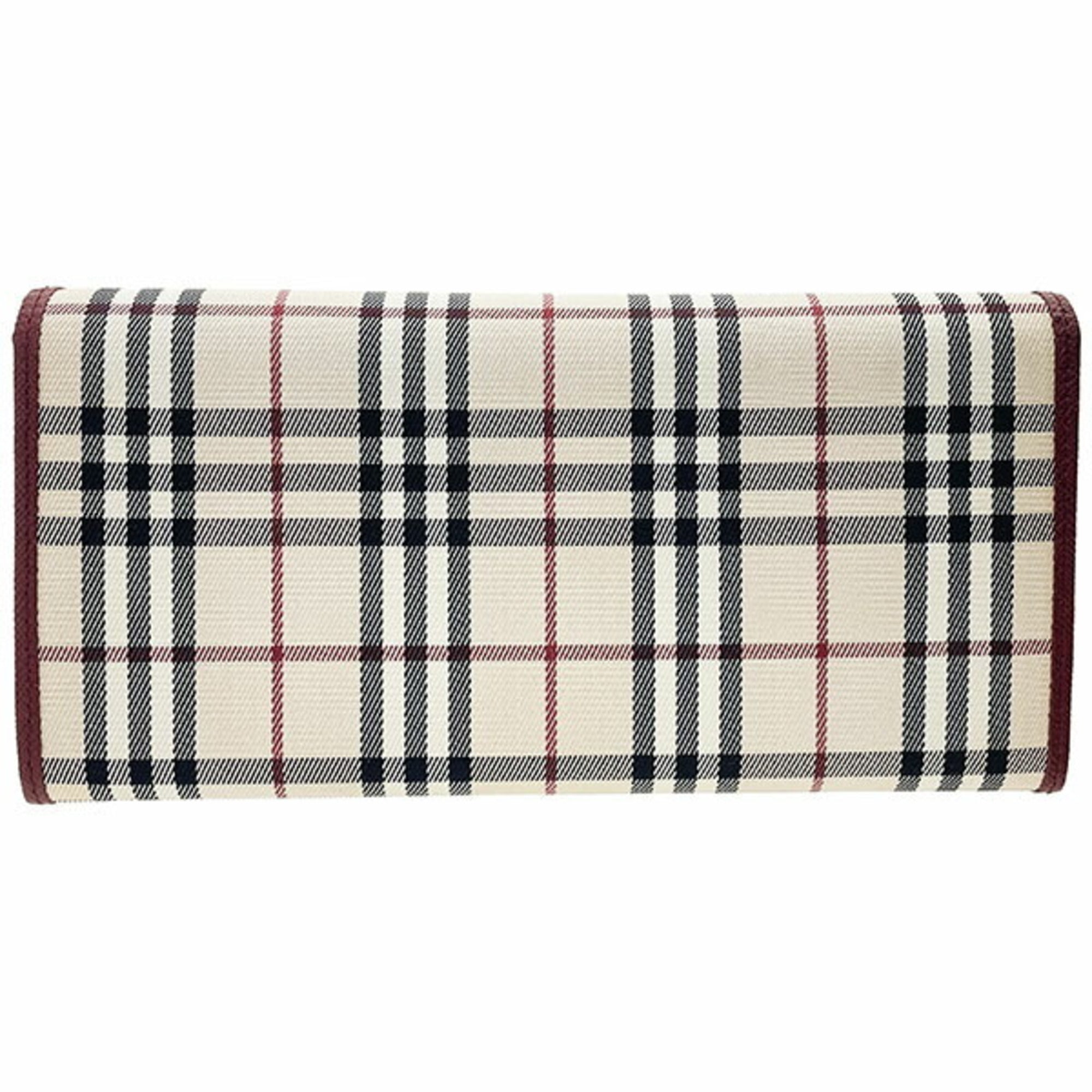 Burberry Beige Wine Canvas Leather Long Wallet (Bi-Fold) (Pre-Owned)