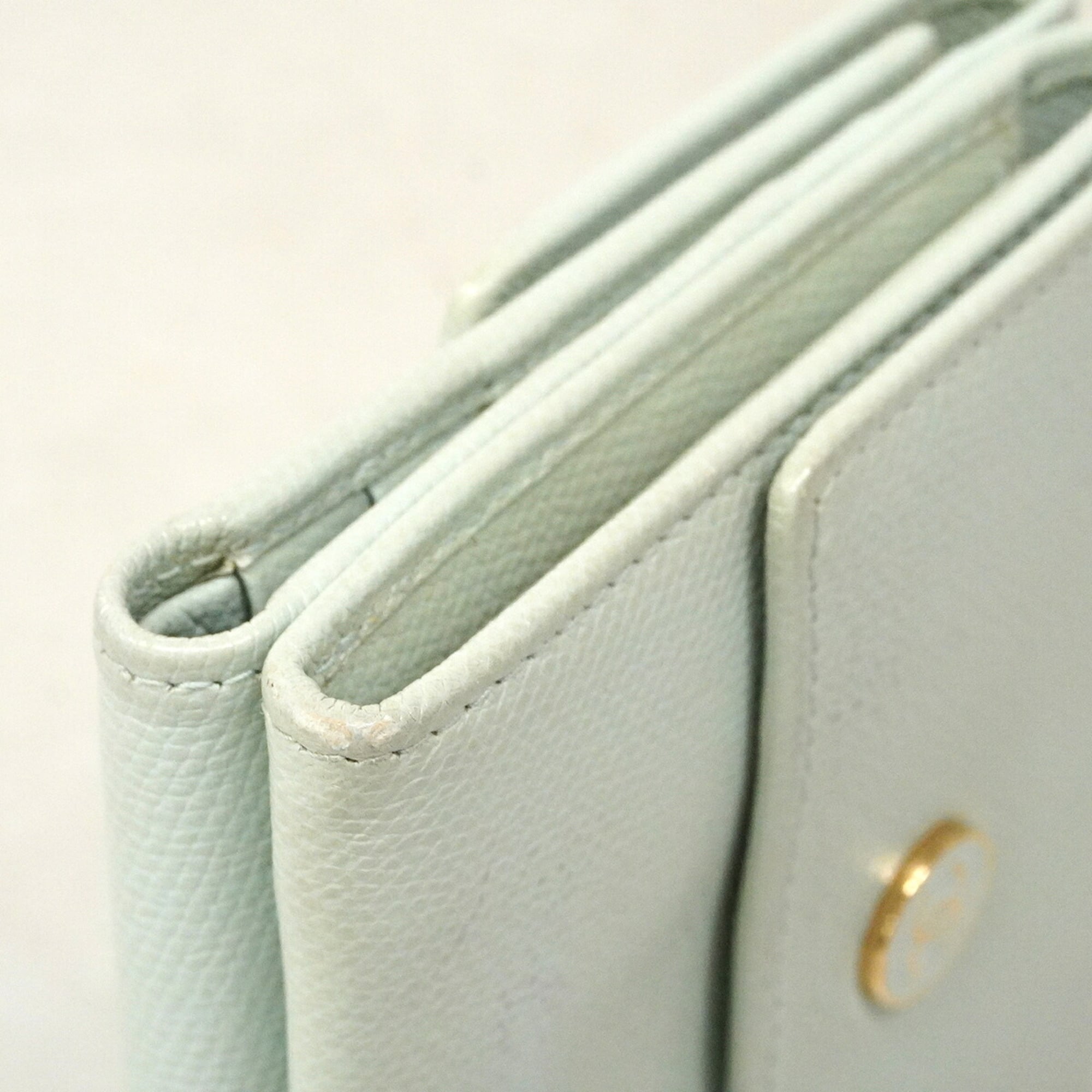 Chanel Light Green Grained Calfskin Wallet (Tri-Fold) (Pre-Owned)