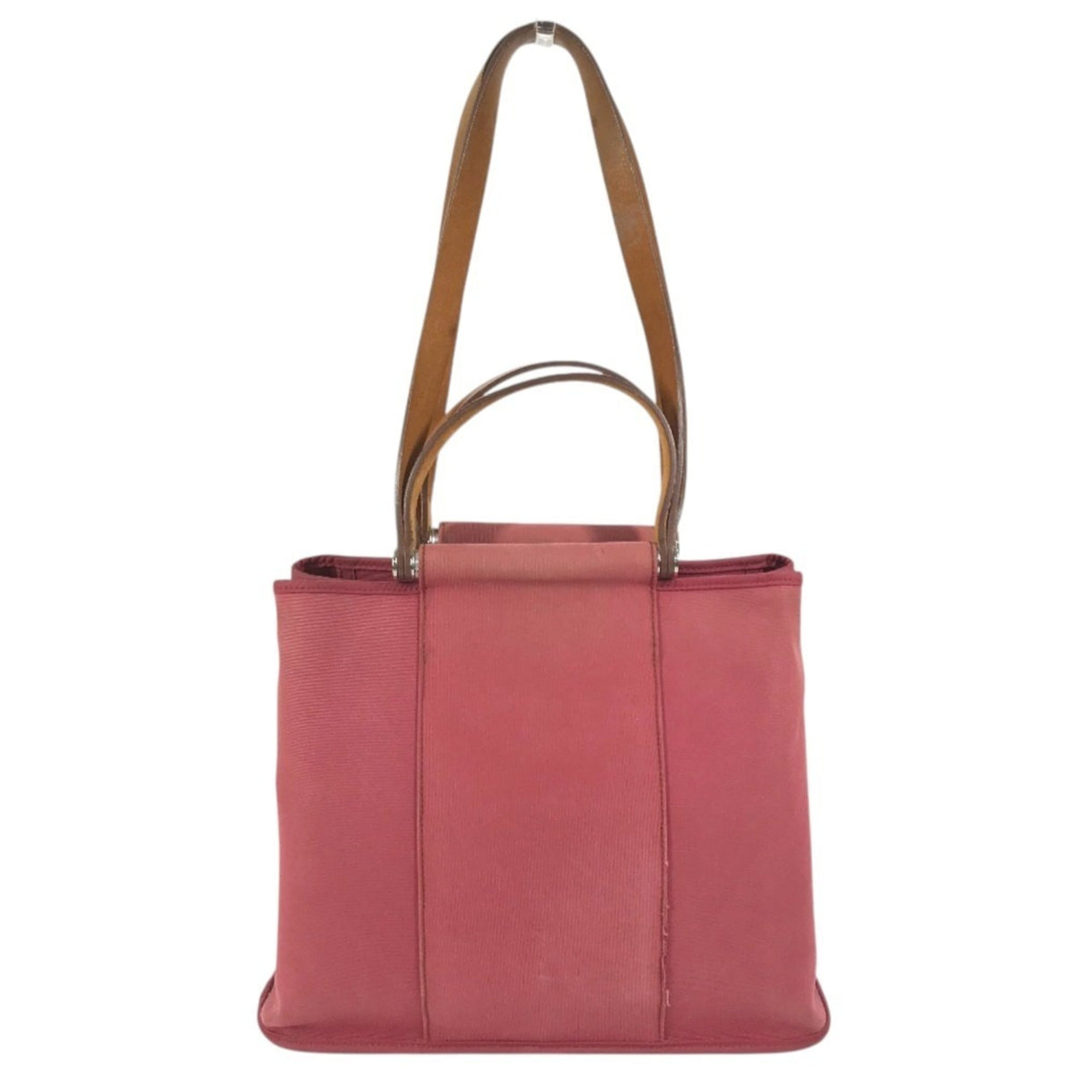 Hermes Brown Red Color Leather Canvas Tote Bag (Pre-Owned)