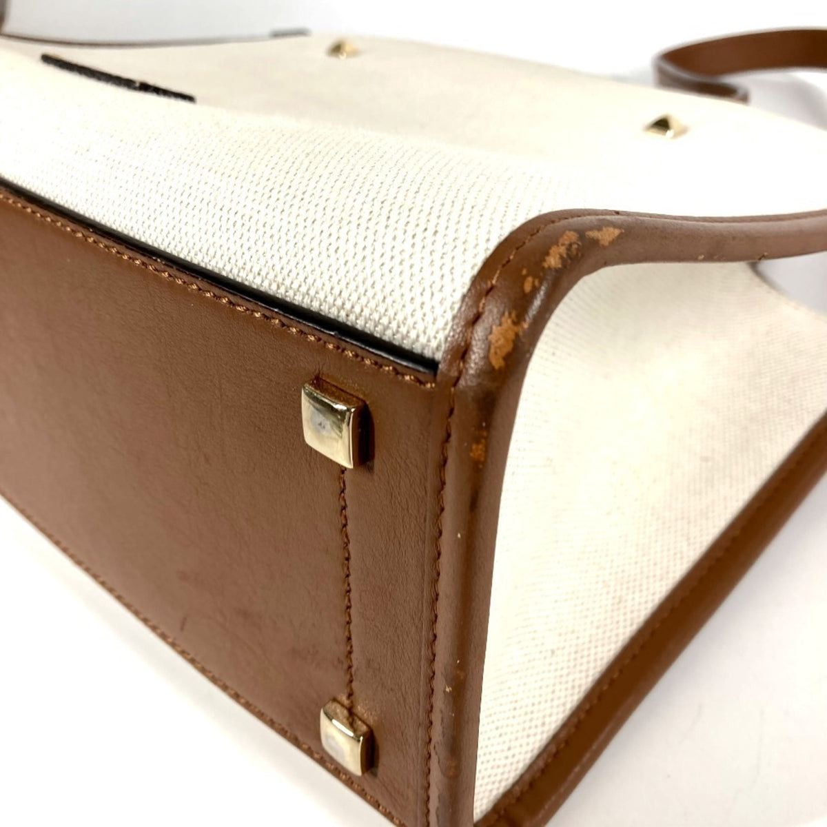 Jimmy Choo Beige Leather Canvas Handbag Shoulder Bag Tote Bag (Pre-Owned)