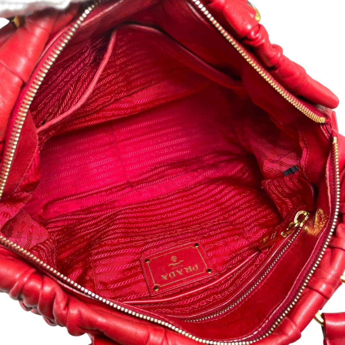 Prada Red Color Nappa Leather Shoulder Bag Tote Bag (Pre-Owned)