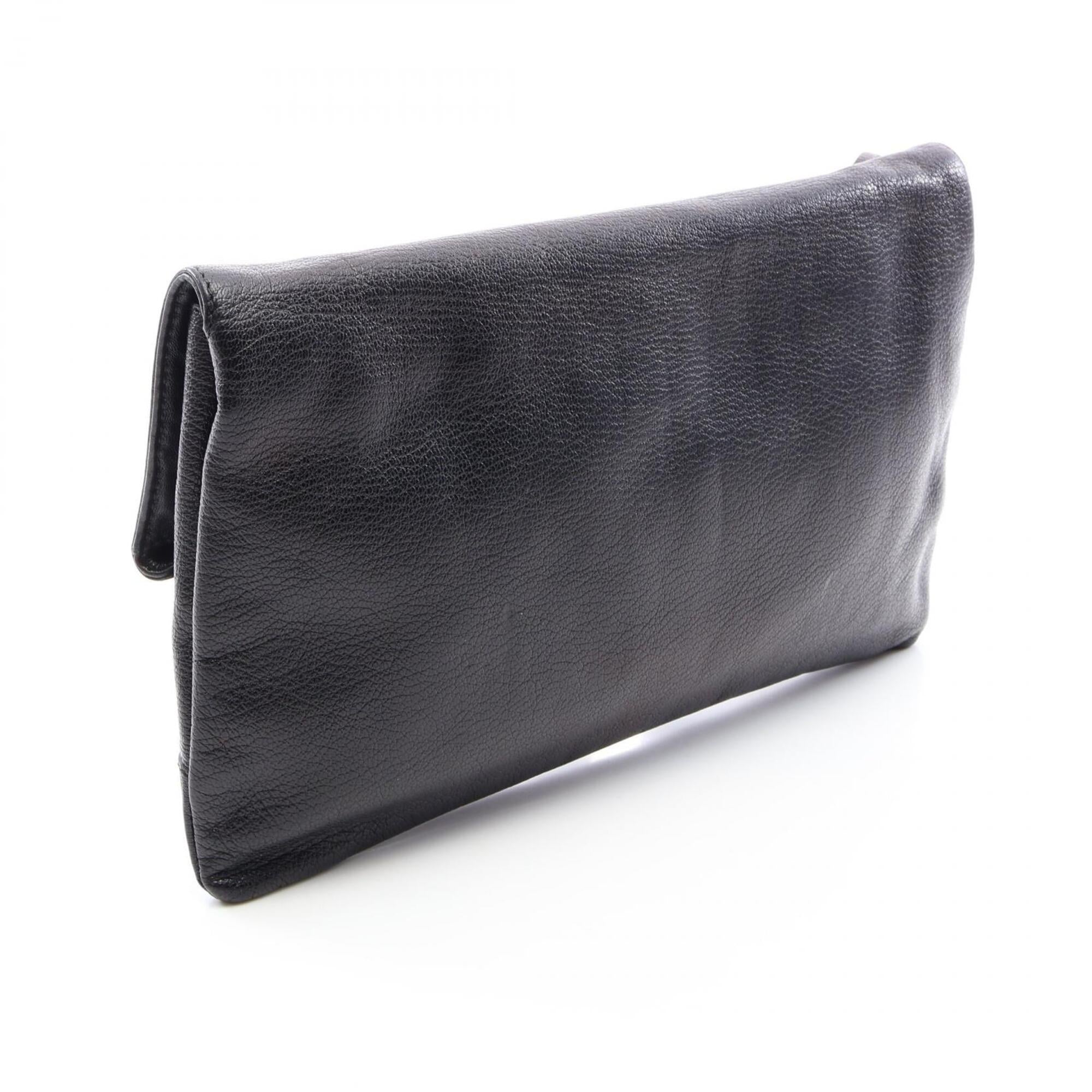 Balenciaga Black Leather Clutch Bag Handbag (Pre-Owned)