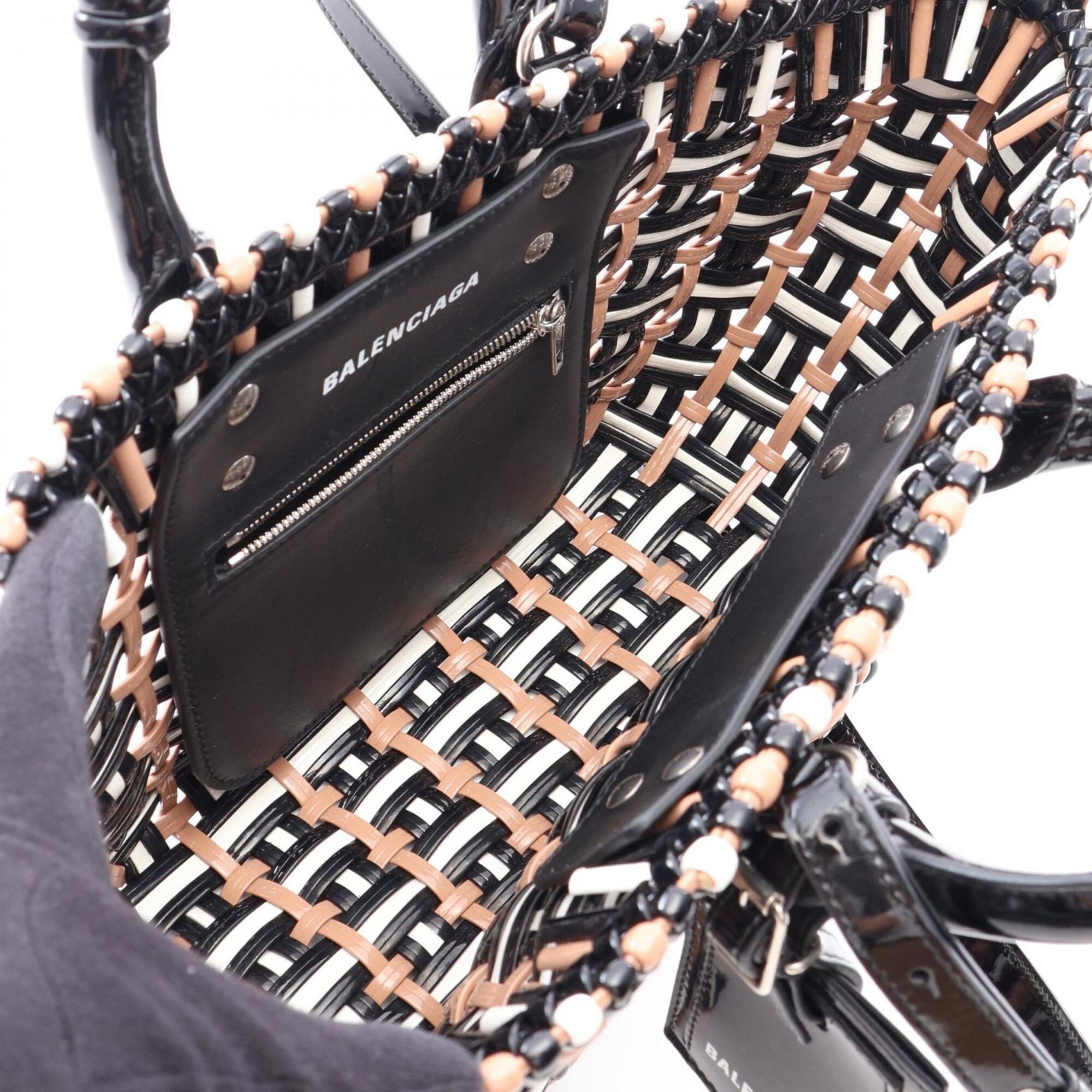Balenciaga Black Brown White Leather Basket Handbag Tote Bag (Pre-Owned)