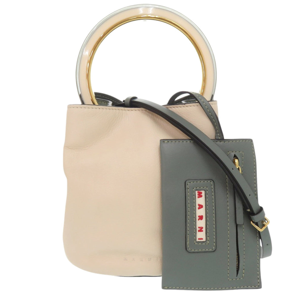 Marni Beige Green Leather Pouch Shoulder Bag (Pre-Owned)